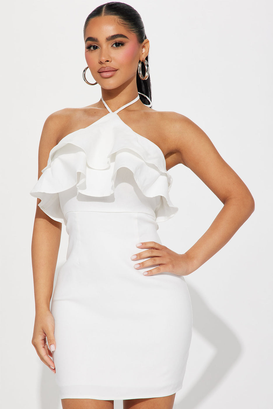 Blue Blush White High Neck Layered Linen Mini / M