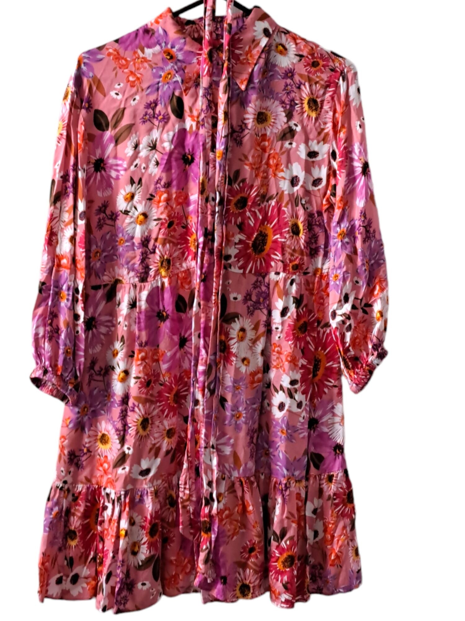 Rachel Parcell Fit & Flare Tiered Hem Shirt Dress- Floral- Pink Multi/Botanical -10