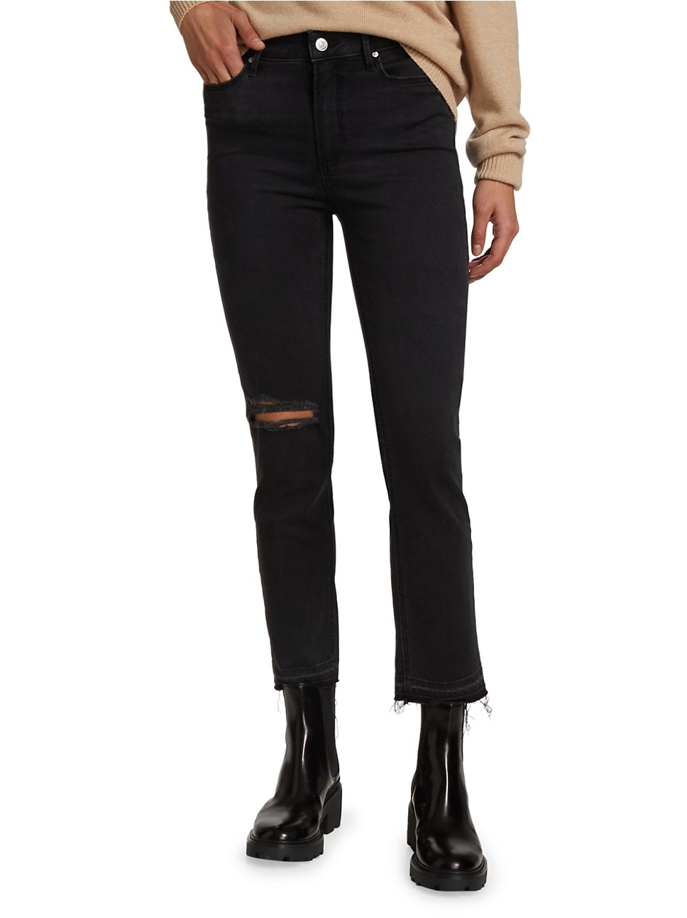 Paige Cindy High-Rise Distressed Straight Leg Jeans - /Black - 31