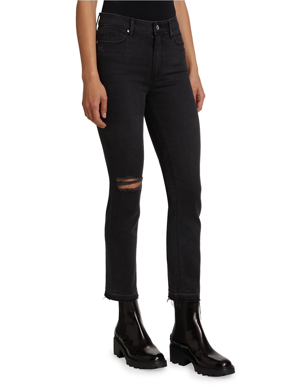 Paige Cindy High-Rise Distressed Straight Leg Jeans - /Black - 31