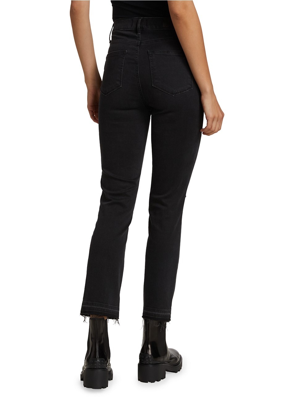 Paige Cindy High-Rise Distressed Straight Leg Jeans - /Black - 31