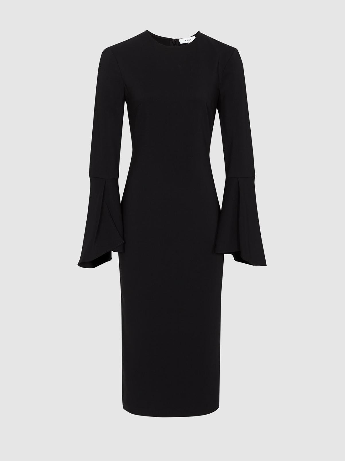 Reiss Fluted Long Sleeve Annie Midi Sheath Dress - Black