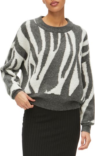 Michael Stars Maddie Jacquard Sweater - Animal - Gray Multi/Charcoal Combo - S