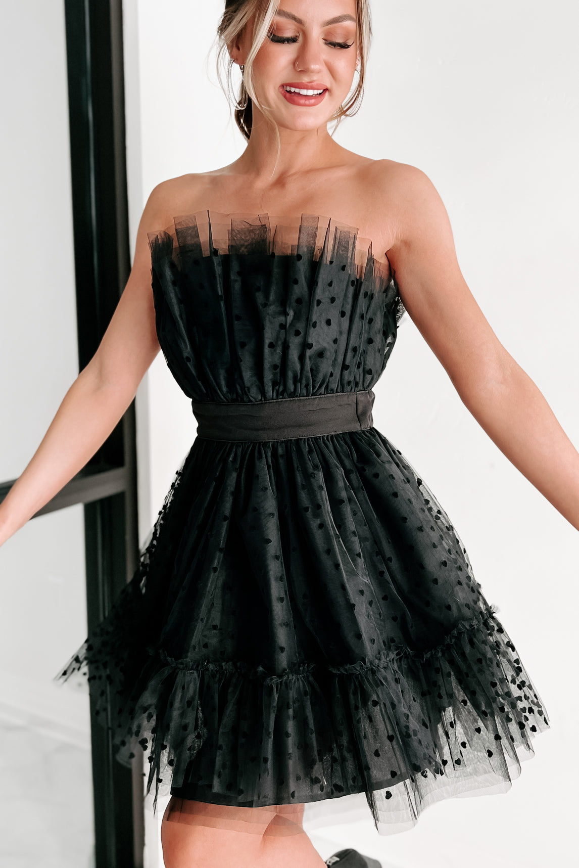Main Strip Black Tulle Heart Dress / L