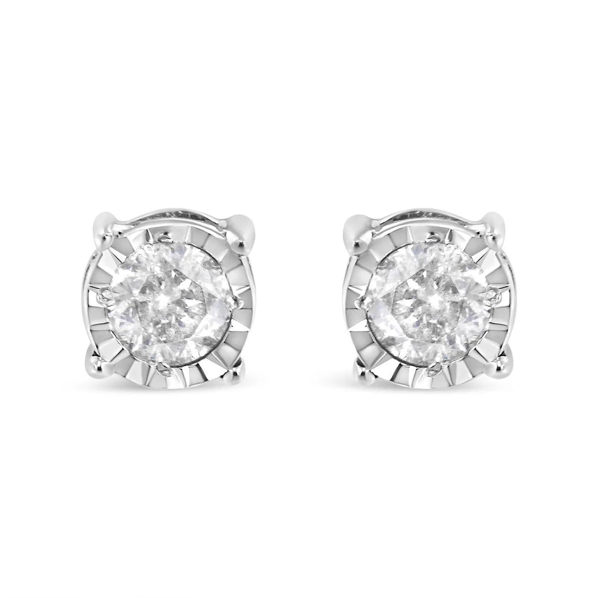 Haus of Brilliance .925 Sterling Silver 3/8 Cttw Miracle-Set Round Brilliant Cut Diamond Solitaire Stud Earrings (K-L Color, I2-I3 Clarity)