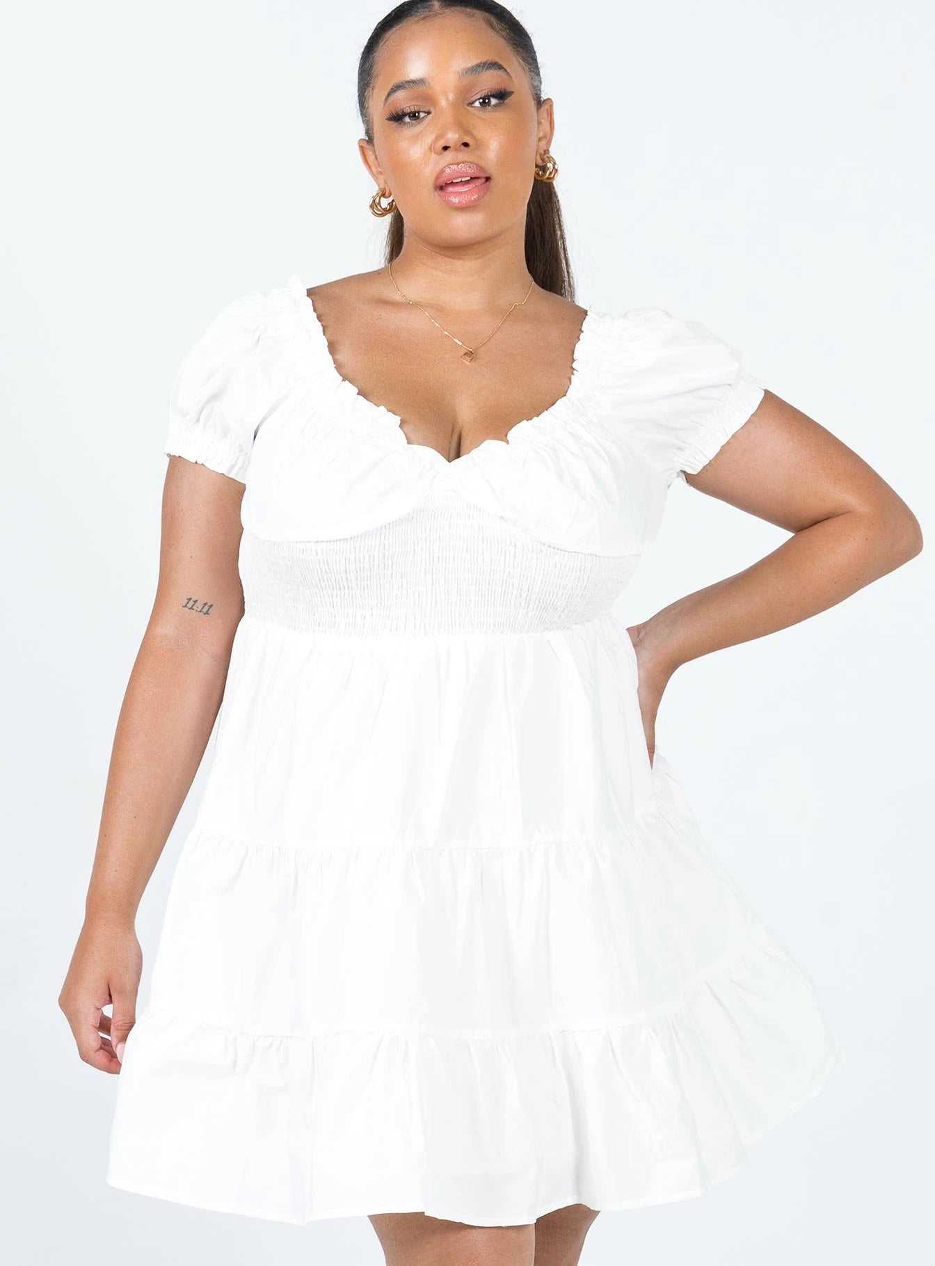 Princess Polly White Curve Linen Puffy Sleeve Mini