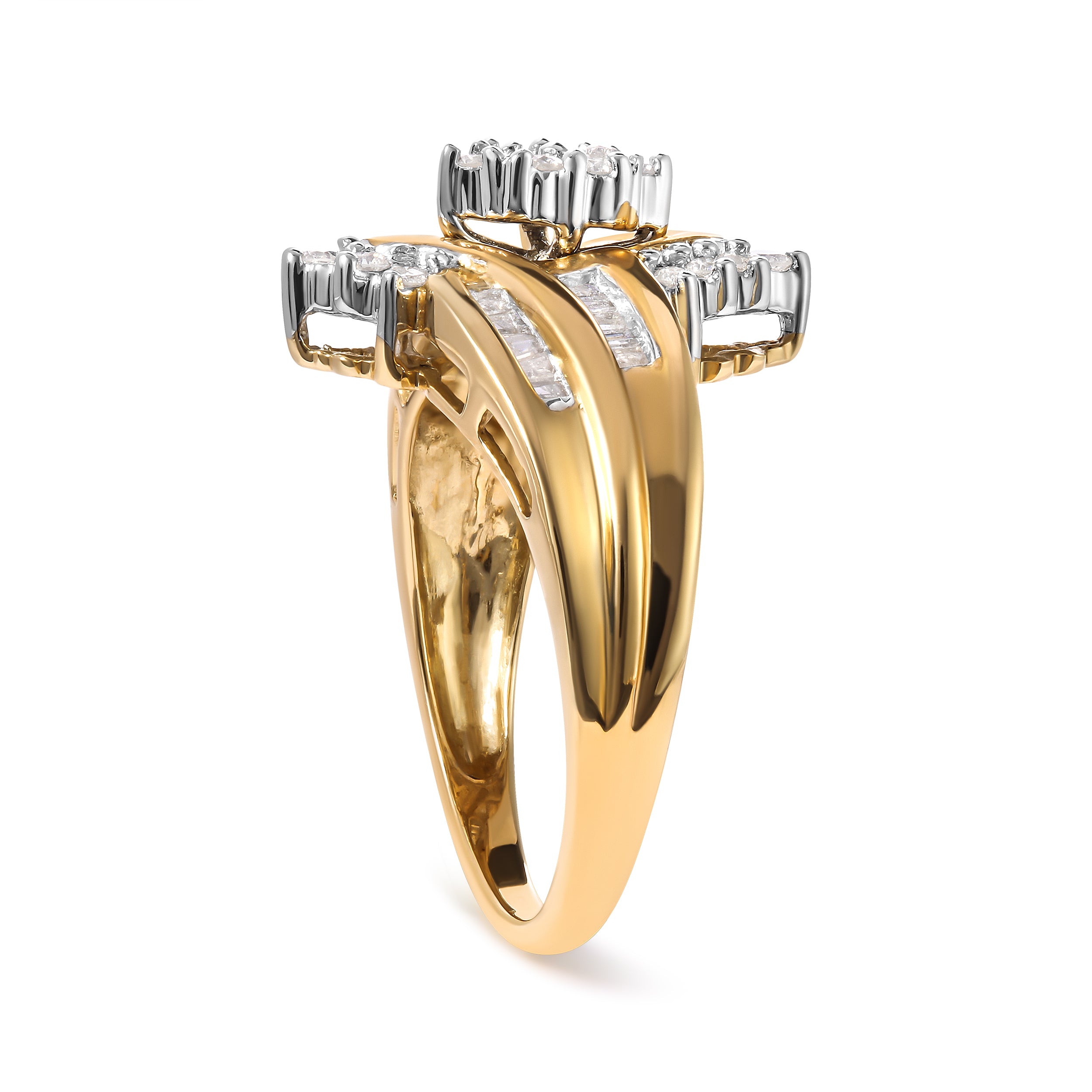 Haus of Brilliance 10K Two-Toned 1/2 Cttw Round And Baguette-Cut Composite Pear Head Diamond Ring (H-I Color, I2-I3 Clarity) - Ring Size 7