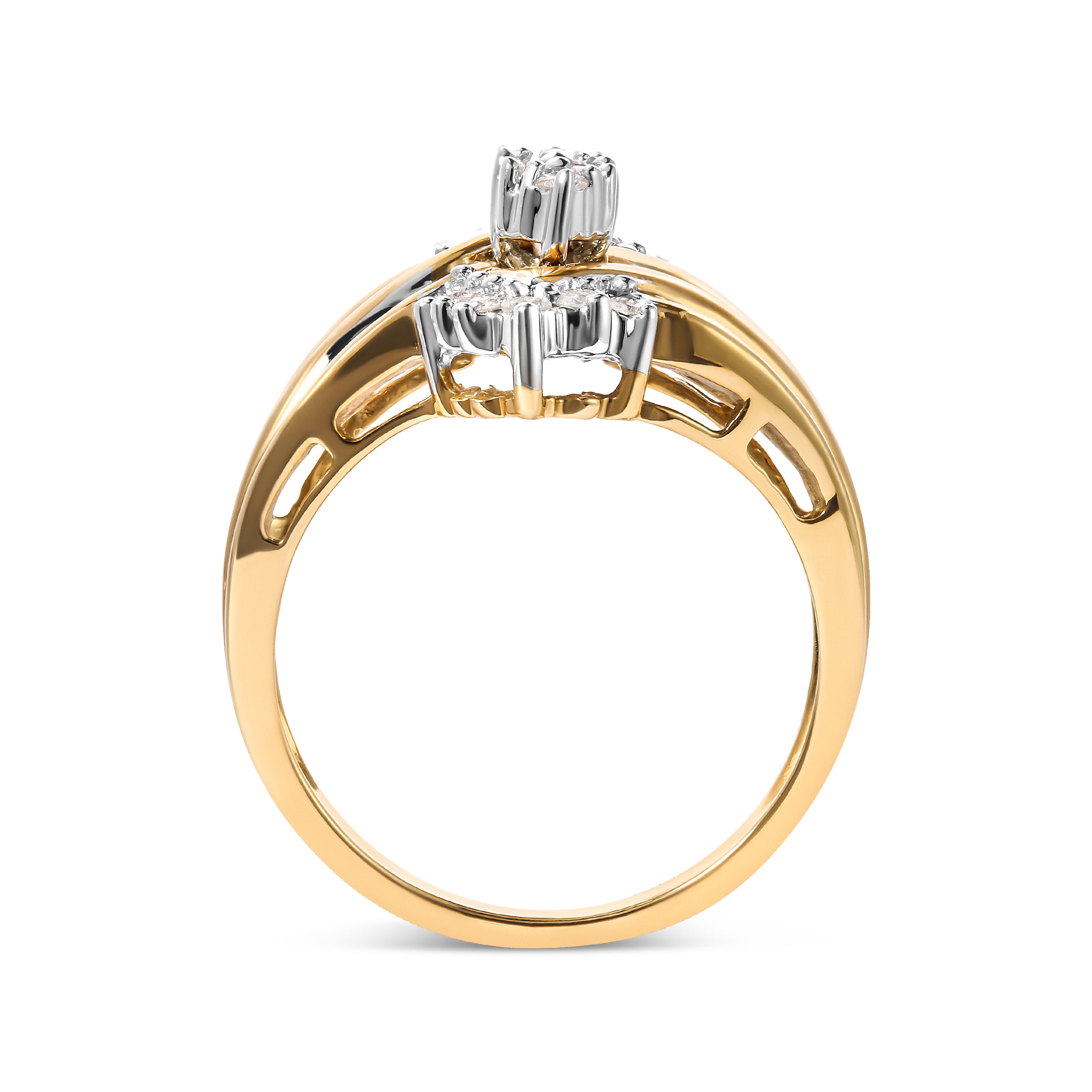 Haus of Brilliance 10K Two-Toned 1/2 Cttw Round And Baguette-Cut Composite Pear Head Diamond Ring (H-I Color, I2-I3 Clarity) - Ring Size 7