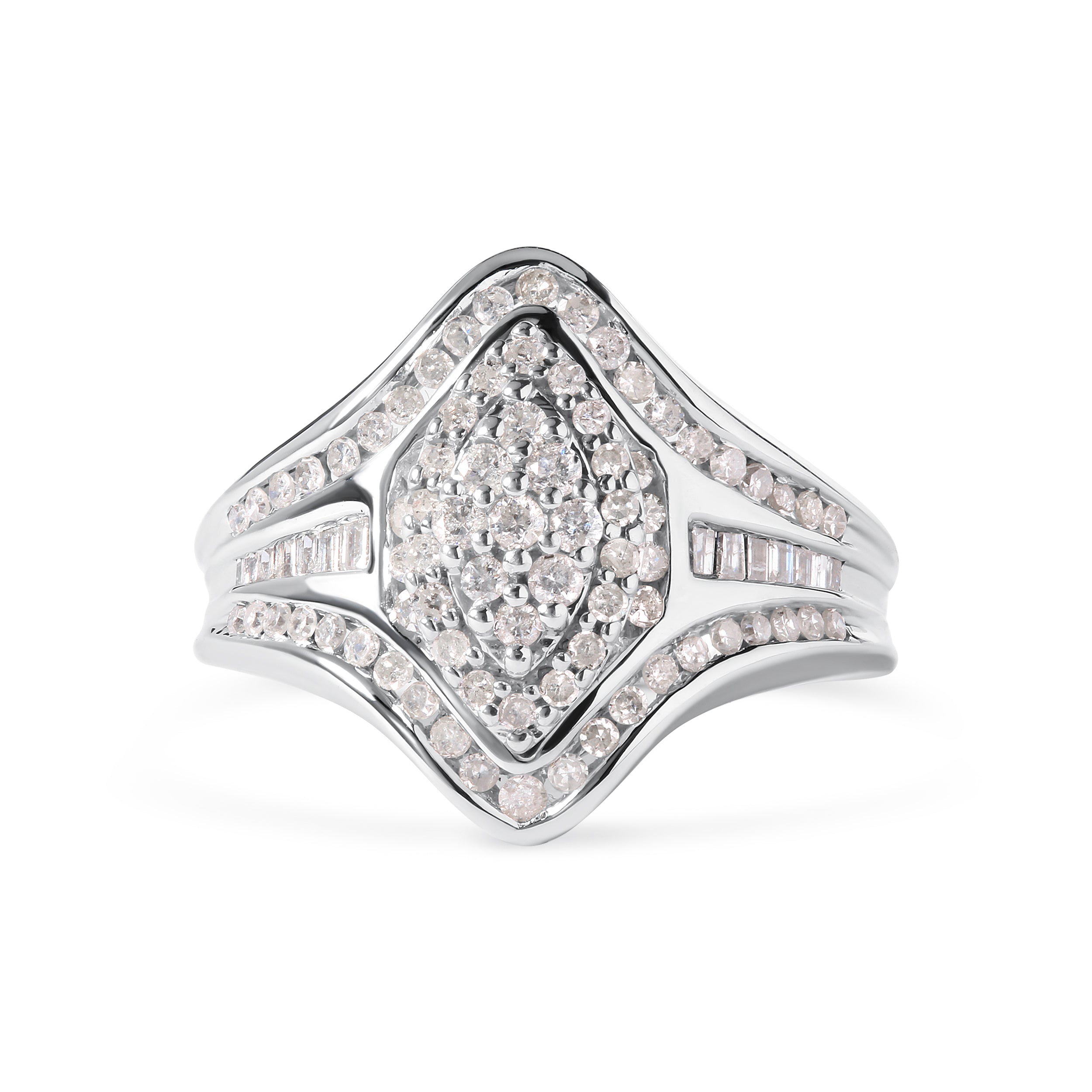 Haus of Brilliance 14K White Gold 3/4 Cttw Round and Baguette cut Diamond Cluster Ring (H-I Color, I1-I2 Clarity)