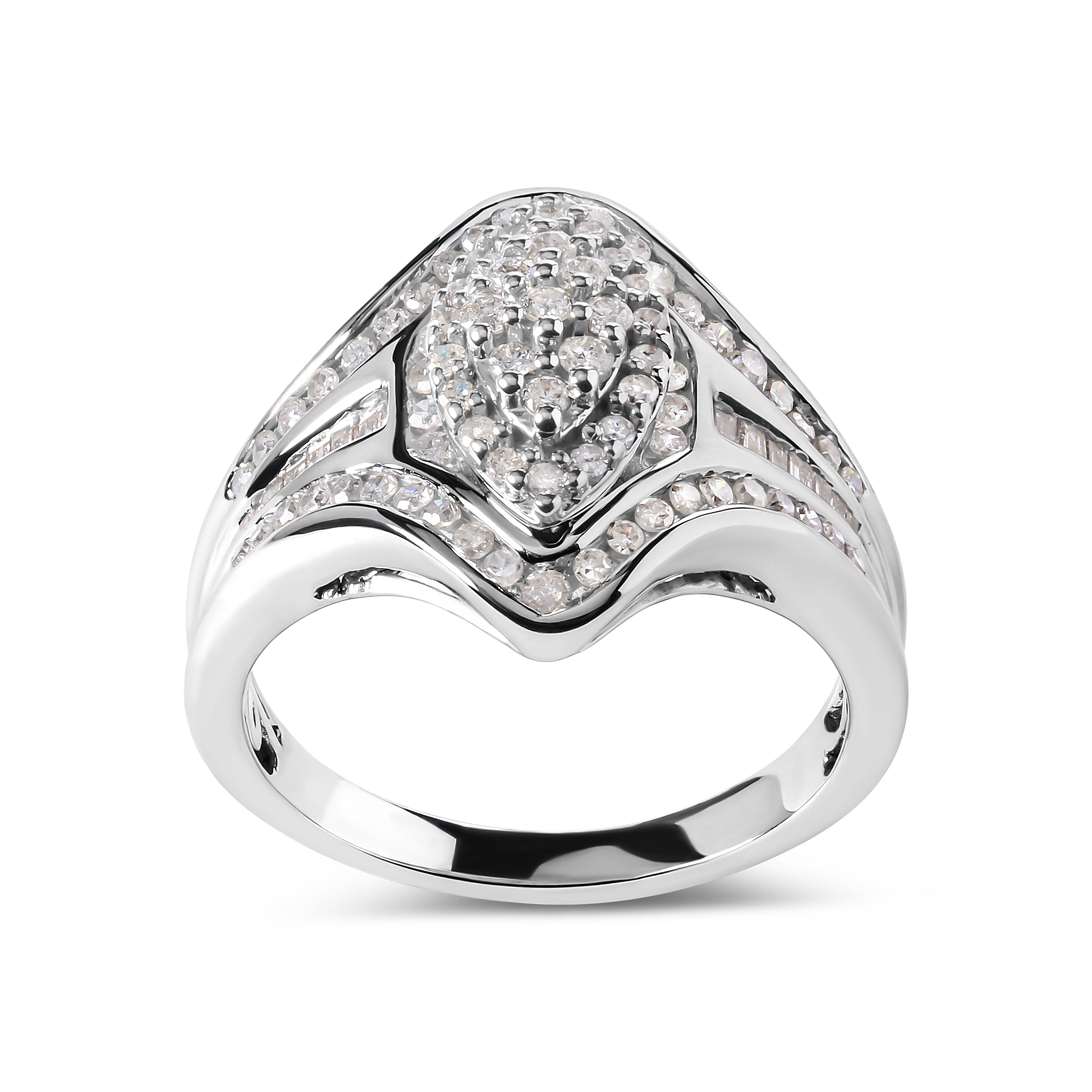 Haus of Brilliance 14K White Gold 3/4 Cttw Round and Baguette cut Diamond Cluster Ring (H-I Color, I1-I2 Clarity)