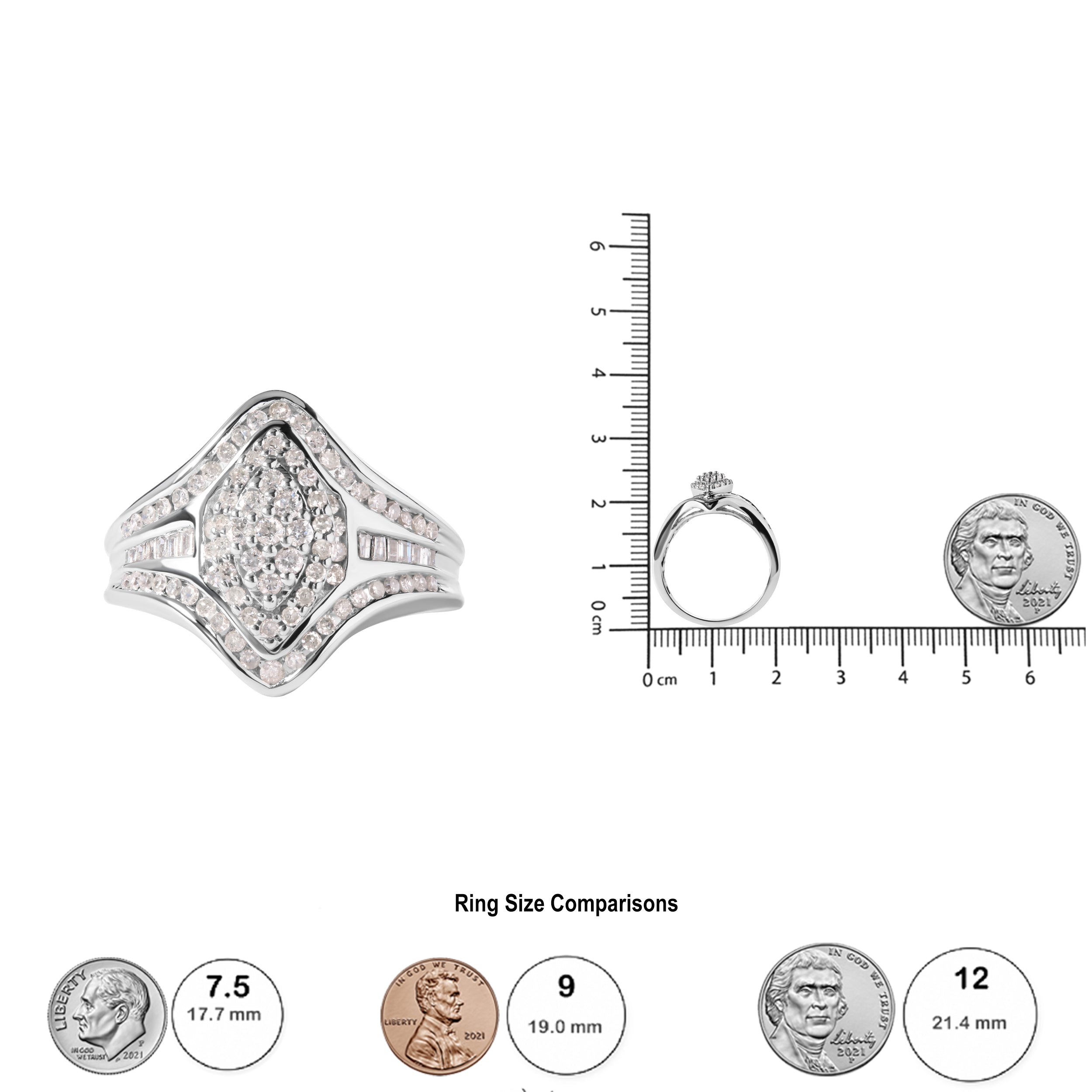 Haus of Brilliance 14K White Gold 3/4 Cttw Round and Baguette cut Diamond Cluster Ring (H-I Color, I1-I2 Clarity)