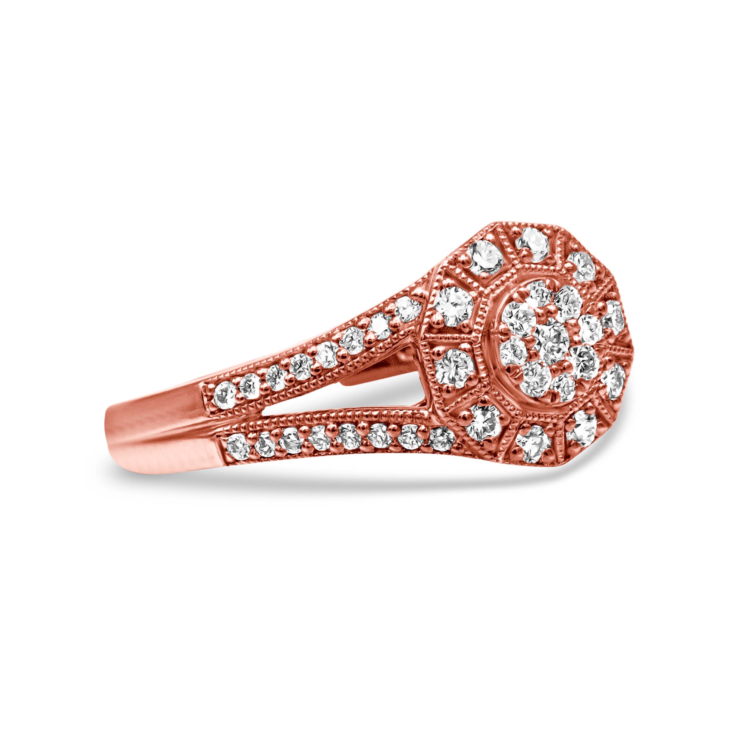 Haus of Brilliance 14K Rose Gold Plated .925 Sterling Silver 1/2 Cttw Pave Diamond Halo Cluster Split Shank Cocktail Ring (I-J Color, I1-I2 Clarity) - Size 9
