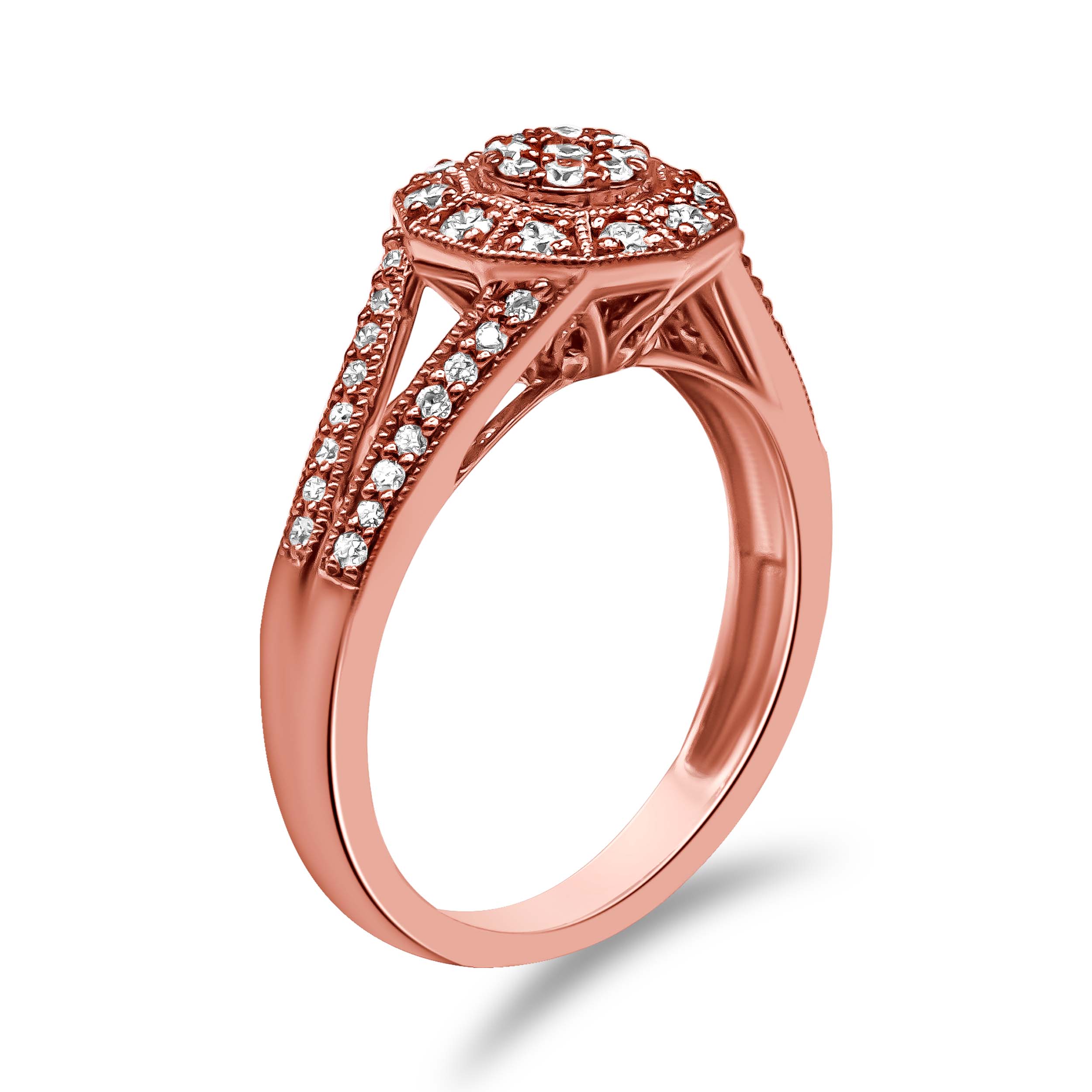 Haus of Brilliance 14K Rose Gold Plated .925 Sterling Silver 1/2 Cttw Pave Diamond Halo Cluster Split Shank Cocktail Ring (I-J Color, I1-I2 Clarity) - Size 9