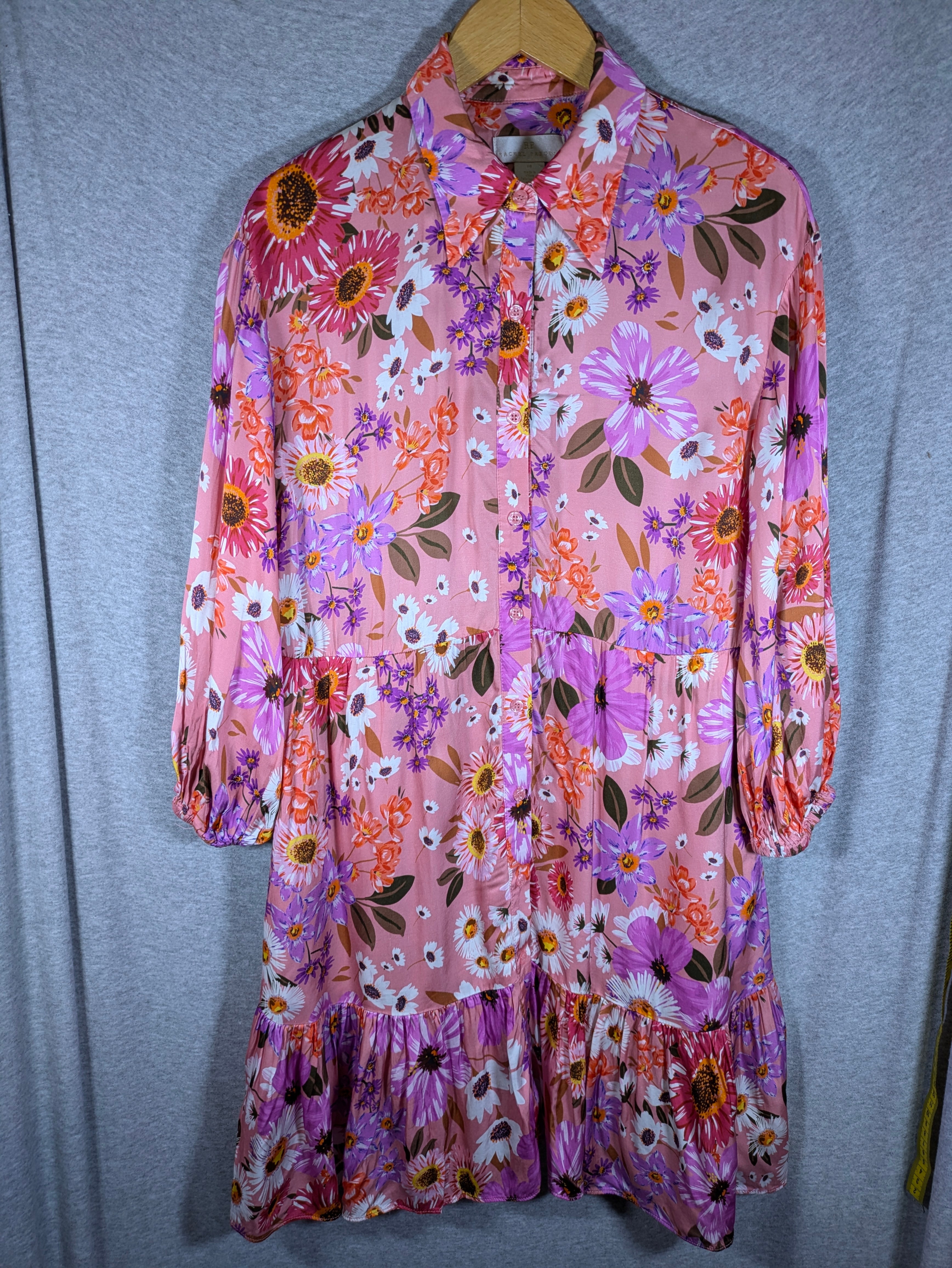 Rachel Parcell Fit & Flare Tiered Hem Shirt Dress - Floral - Pink Multi/Botanical - 10/