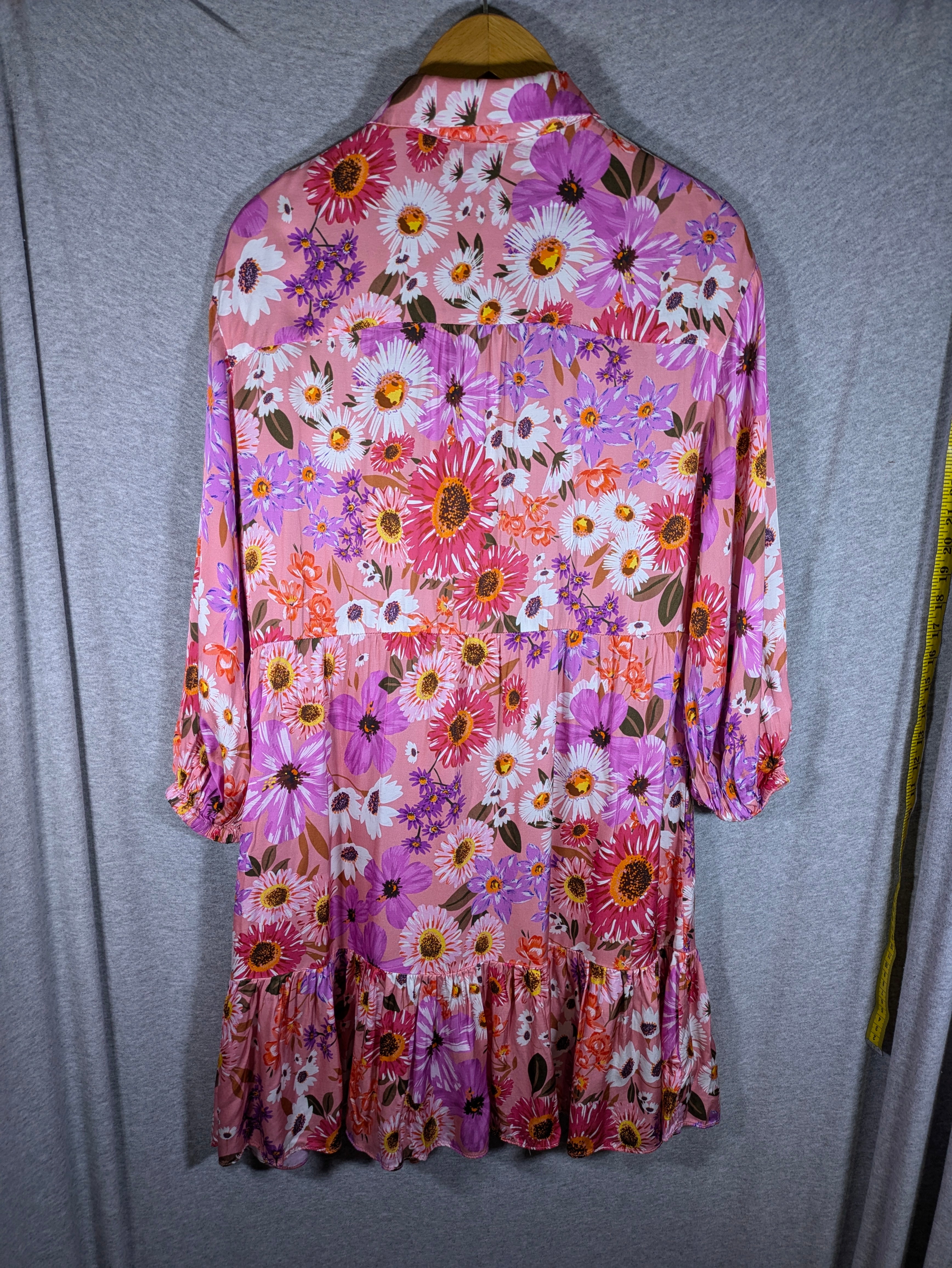 Rachel Parcell Fit & Flare Tiered Hem Shirt Dress - Floral - Pink Multi/Botanical - 10/