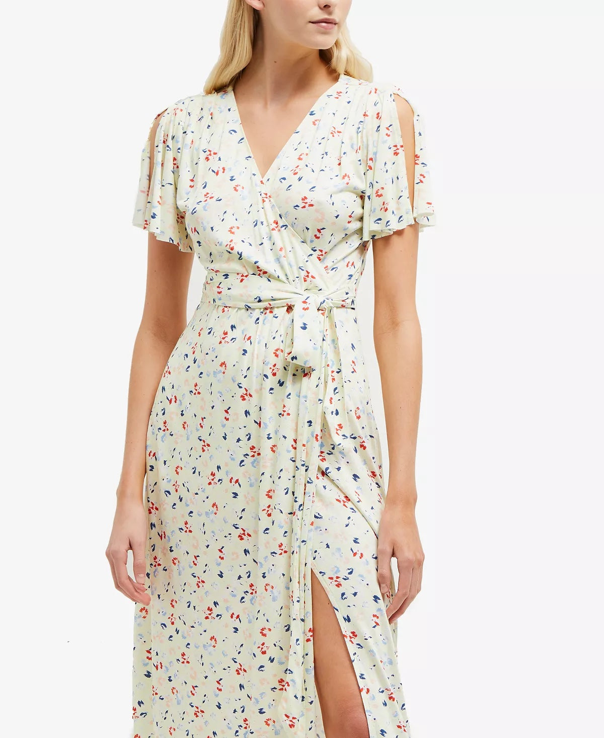 French Connection Short Sleeve V-Neck Wrap Floral Midi Dress