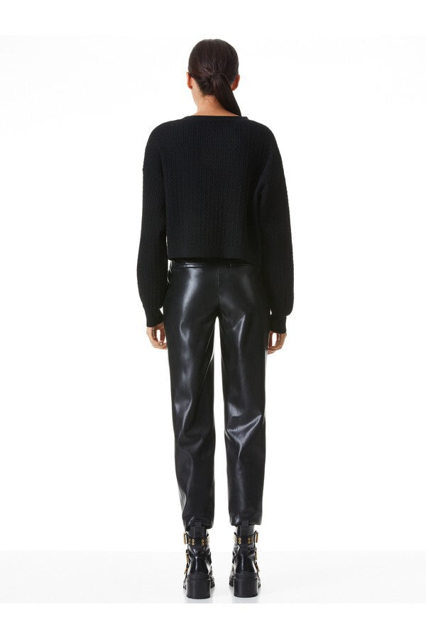 ALICE + OLIVIA Esta Vegan Leather Pleated Pant - Black