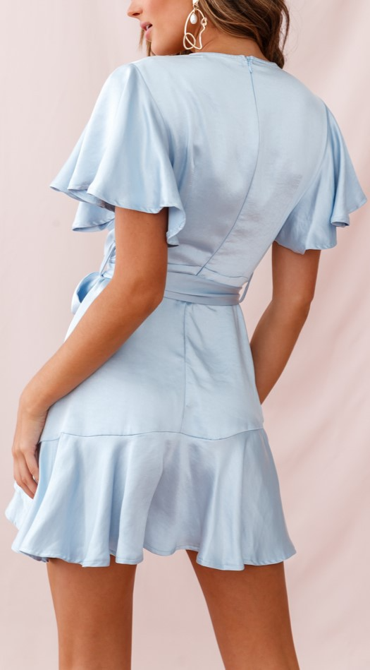One And Only Light Blue Satin Wrap Mini / M NWOT
