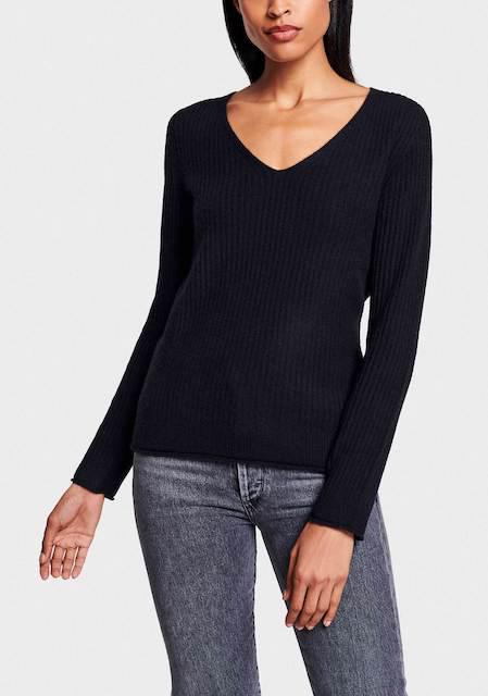 White + Warren Cashmere Slim Ribbed V-Neck - Black