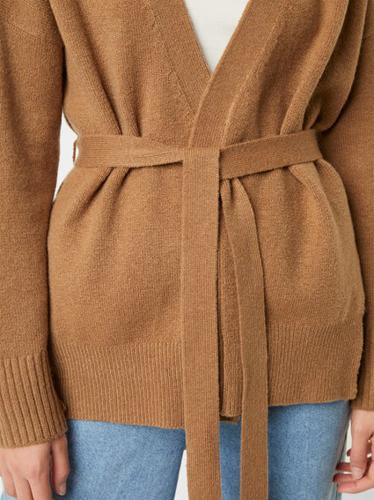 French Connection Textured Wool Blend Belted Cardigan - /Beige - S