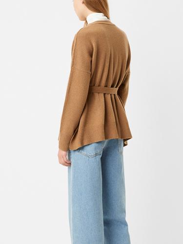 Textured Wool Blend Belted Cardigan - /Beige - M
