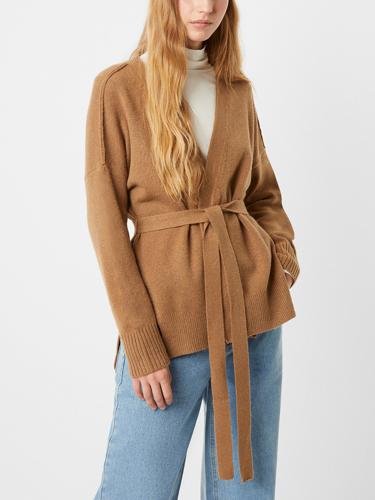 Textured Wool Blend Belted Cardigan - /Beige - M