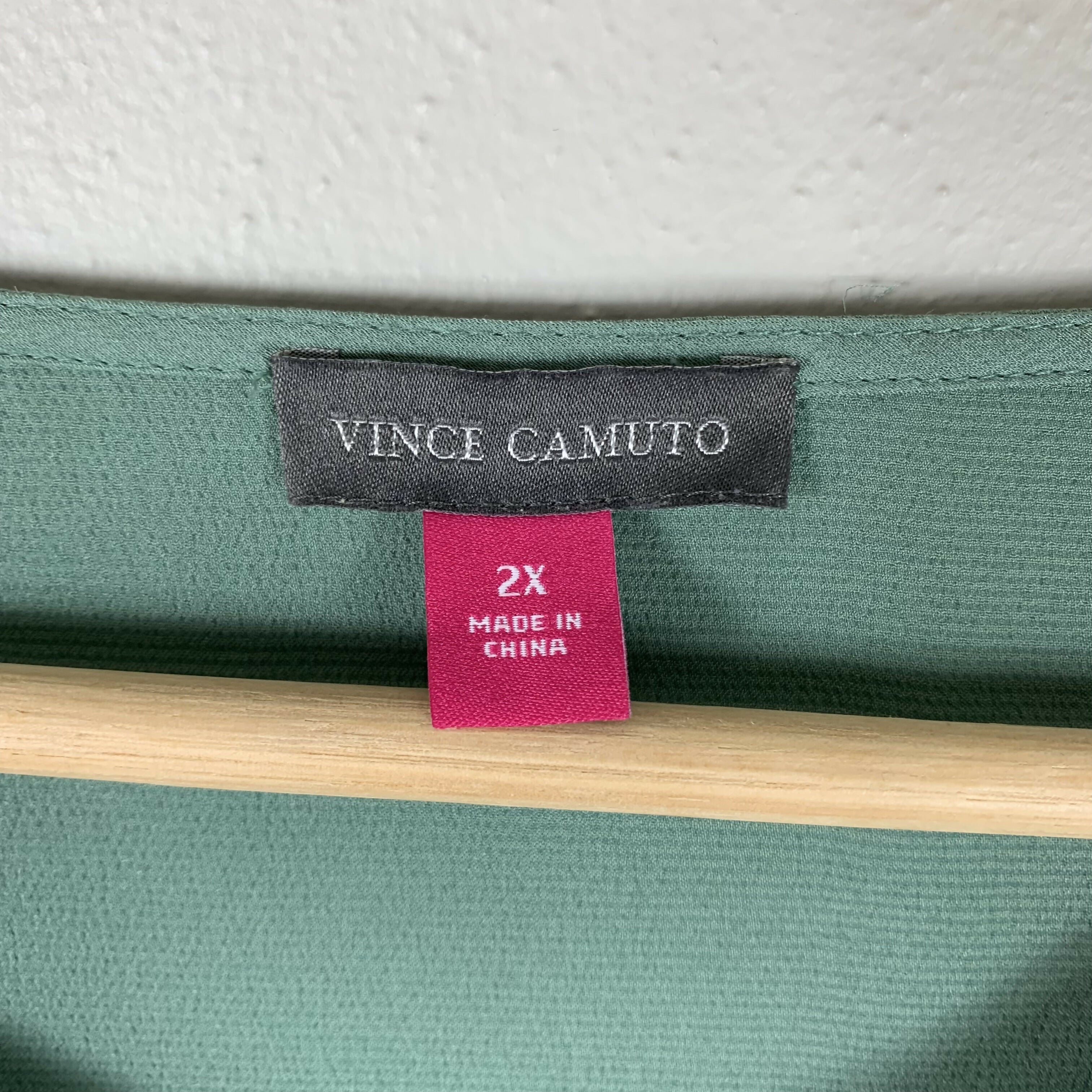 Vince Camuto Drape Front Satin Blouse - Sage Green - 2X