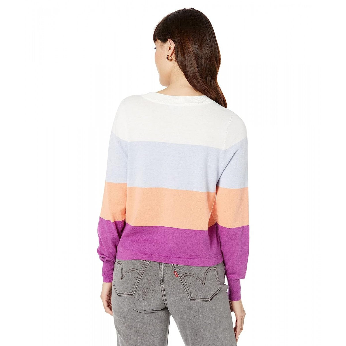 Lilla P Easy Striped Crewneck Sweater - Stripes - Multi/Orchid Multi - M