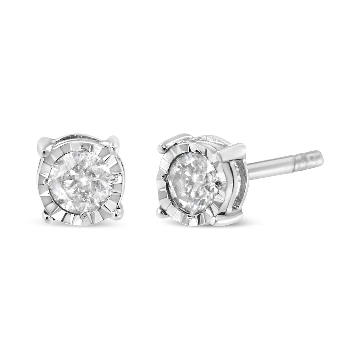 Haus of Brilliance .925 Sterling Silver 3/8 Cttw Miracle-Set Round Brilliant Cut Diamond Solitaire Stud Earrings (K-L Color, I2-I3 Clarity)