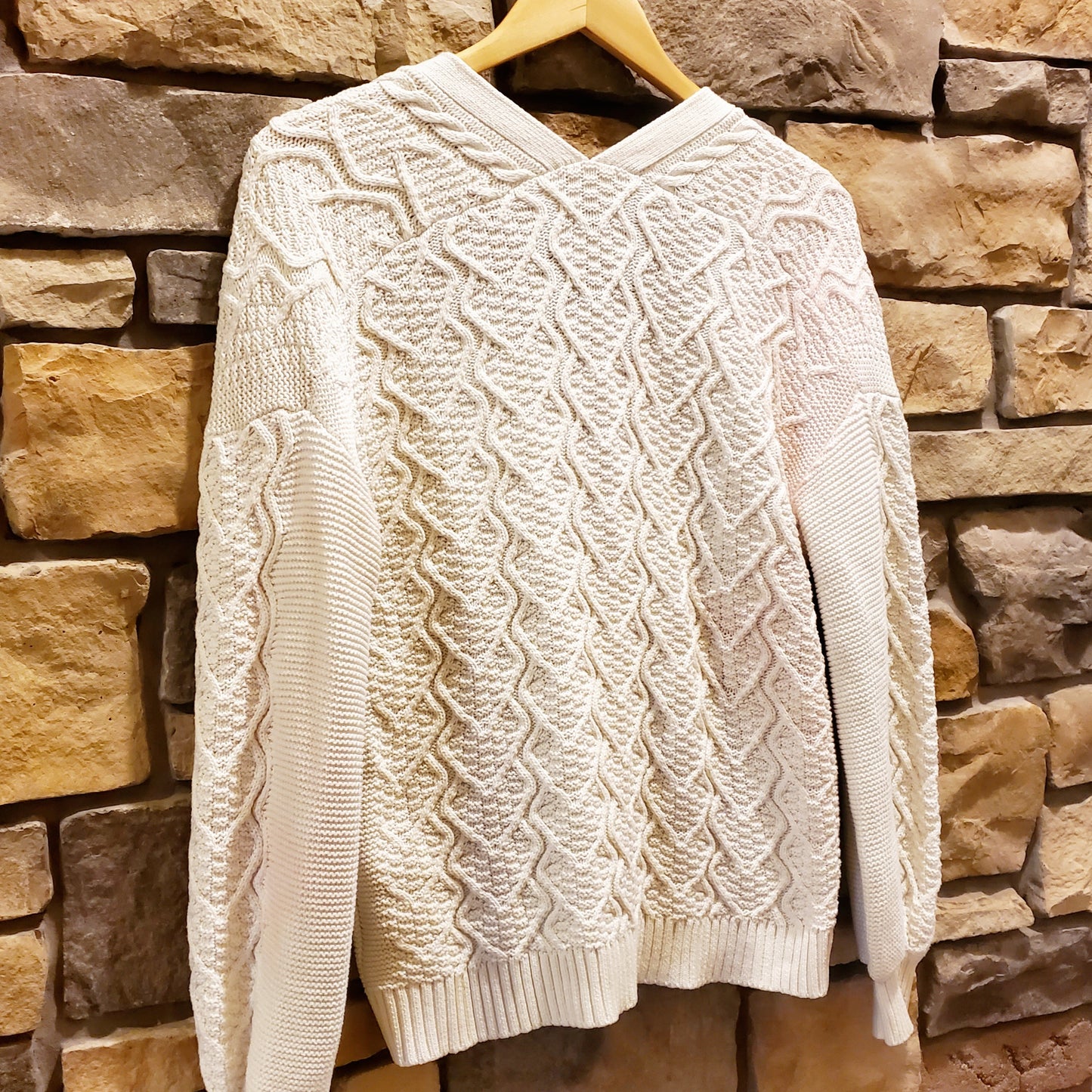 Lilla P Novelty Stitch Button Cardigan Sweater - Cable Knit - Off White/Ivory - M