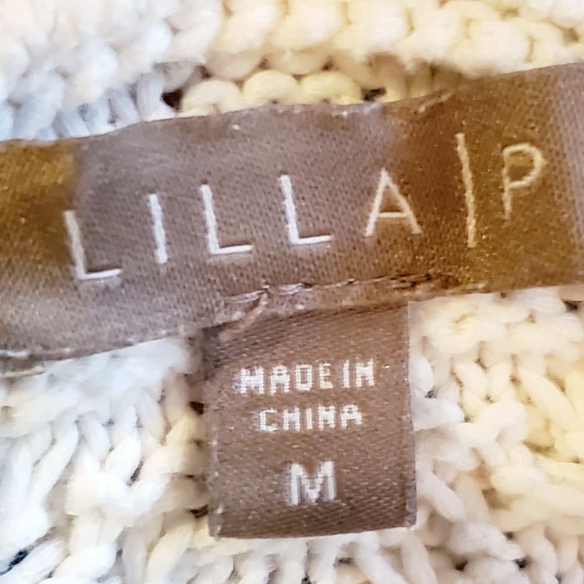 Lilla P Novelty Stitch Button Cardigan Sweater - Cable Knit - Off White/Ivory - M