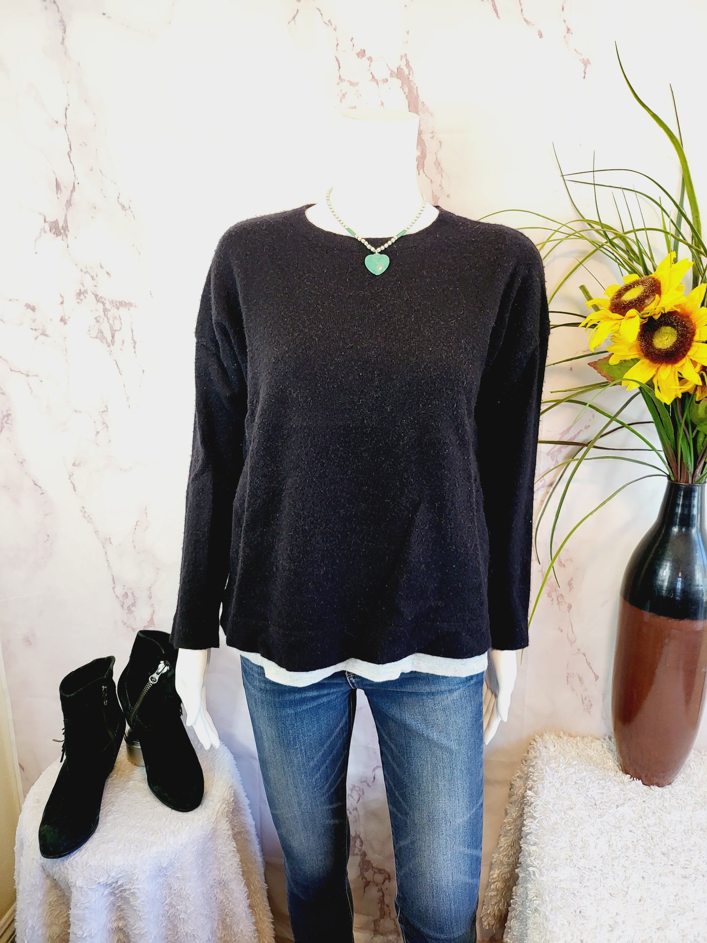 Kokun Relaxed Layered Cashmere Pullover - /Black Multi - M