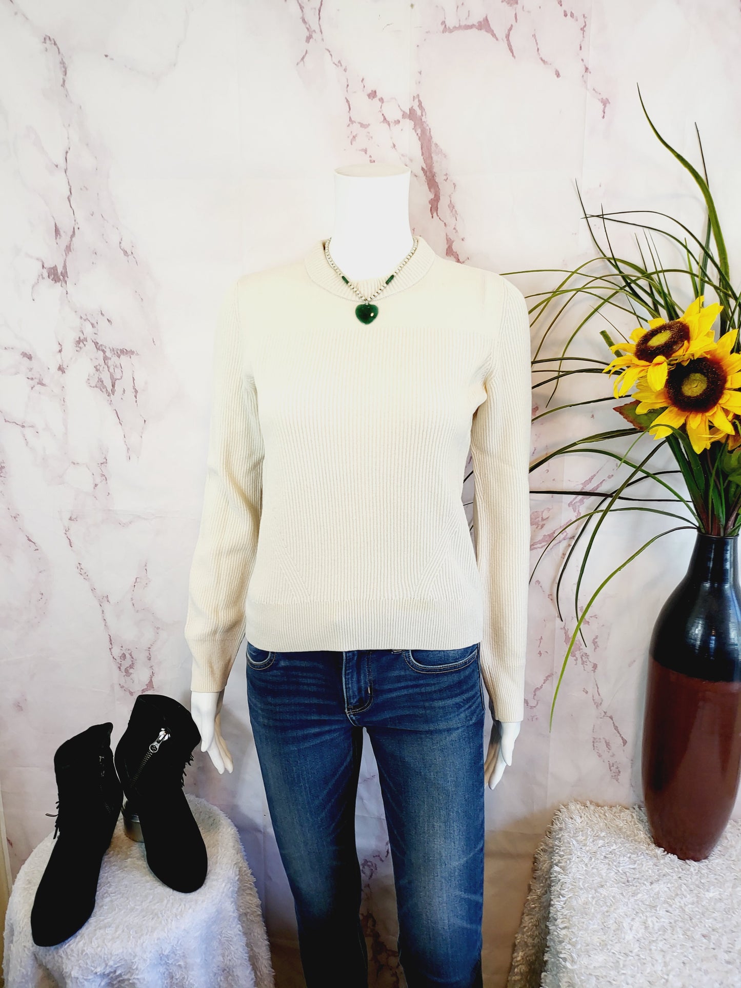 Rag & Bone Long Sleeve Rib-Knit Cropped Cashmere Sweater - /White - S