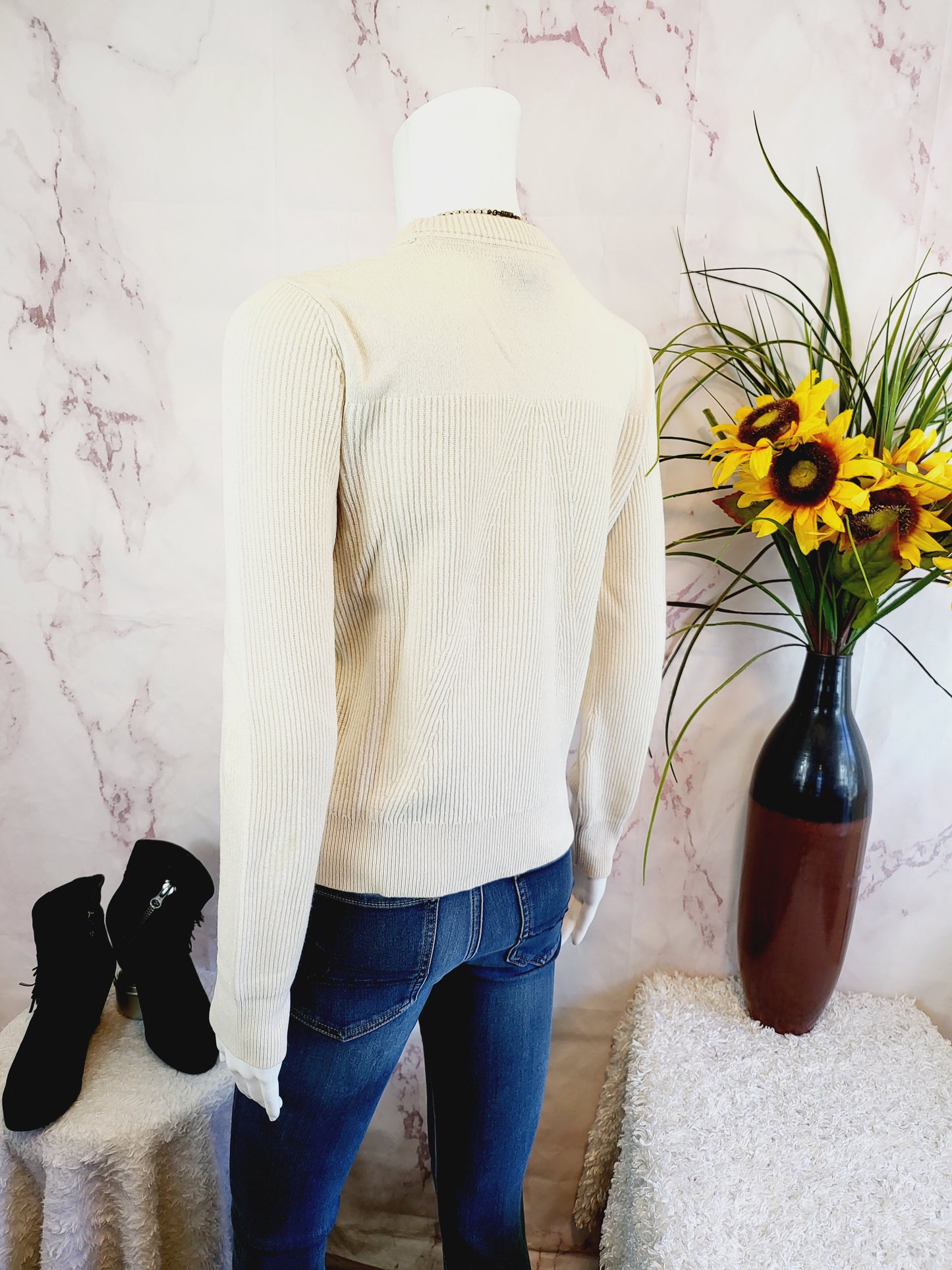 Rag & Bone Long Sleeve Rib-Knit Cropped Cashmere Sweater - /White - S