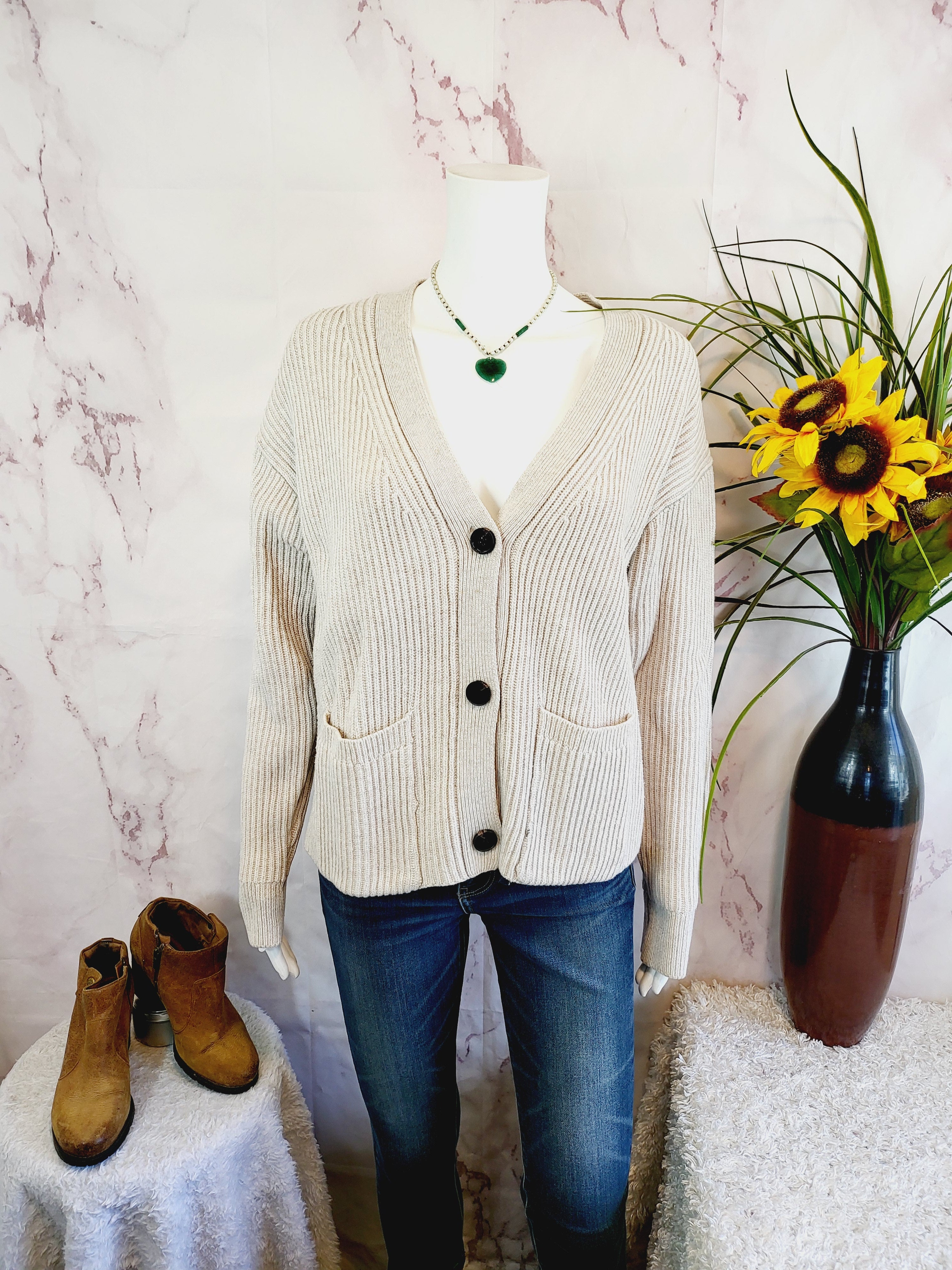 French Connection Tomasa Knit Wool Blend Button-Down Cardigan - /Beige - L
