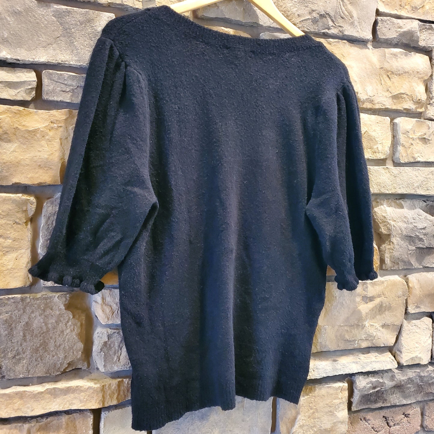 Lilla P Quarter Sleeve V-Neck Sweater - Black - L