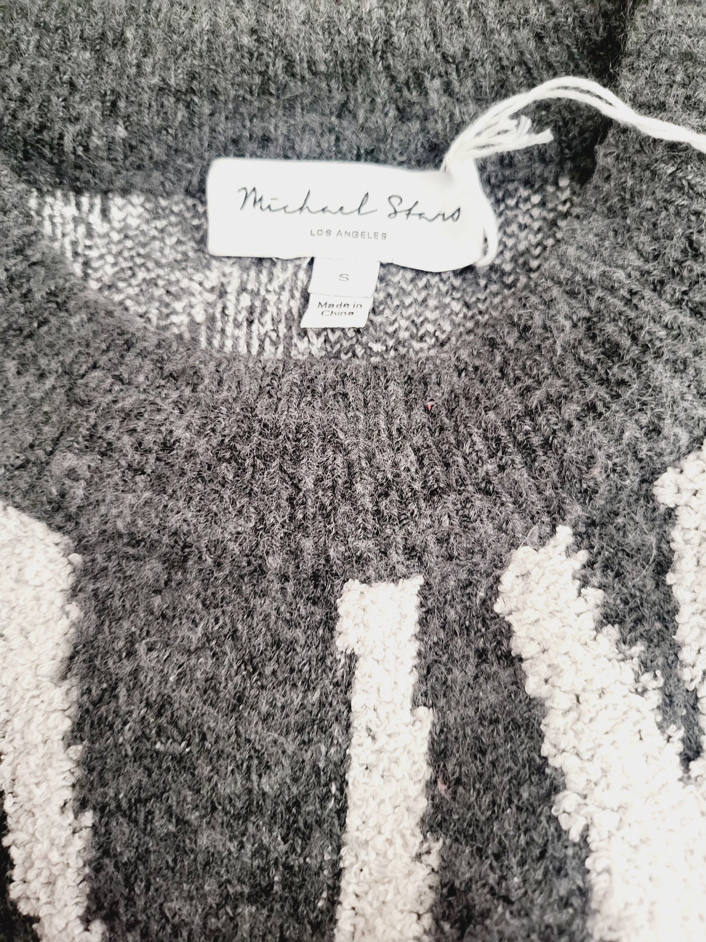 Michael Stars Maddie Jacquard Sweater - Animal - Gray Multi/Charcoal Combo - S