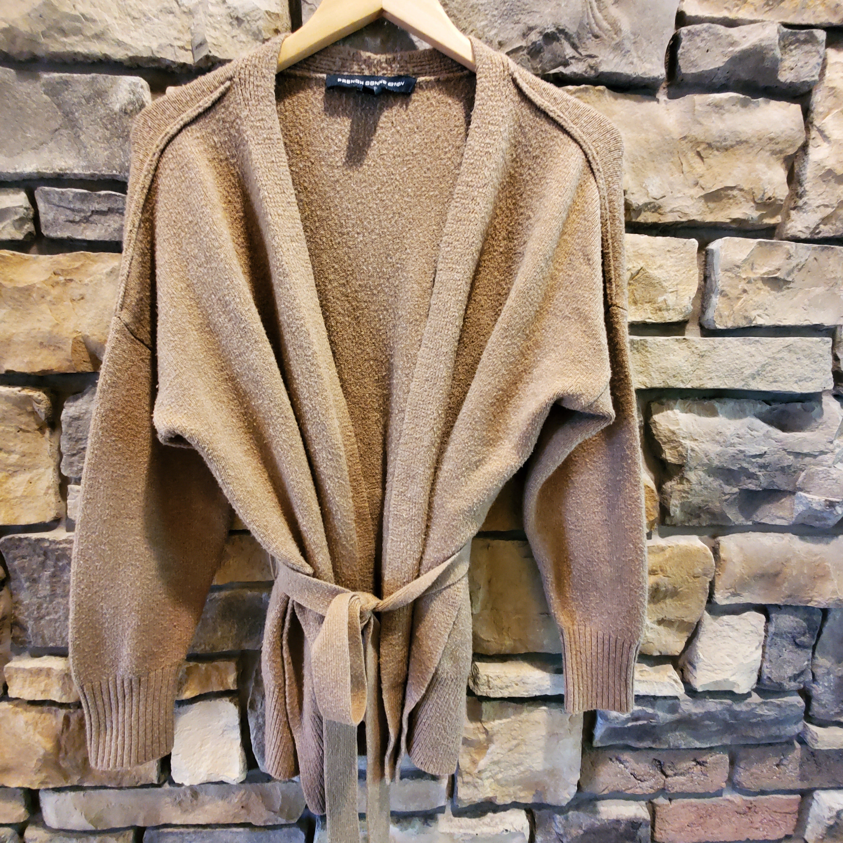 French Connection Textured Wool Blend Belted Cardigan - /Beige - S