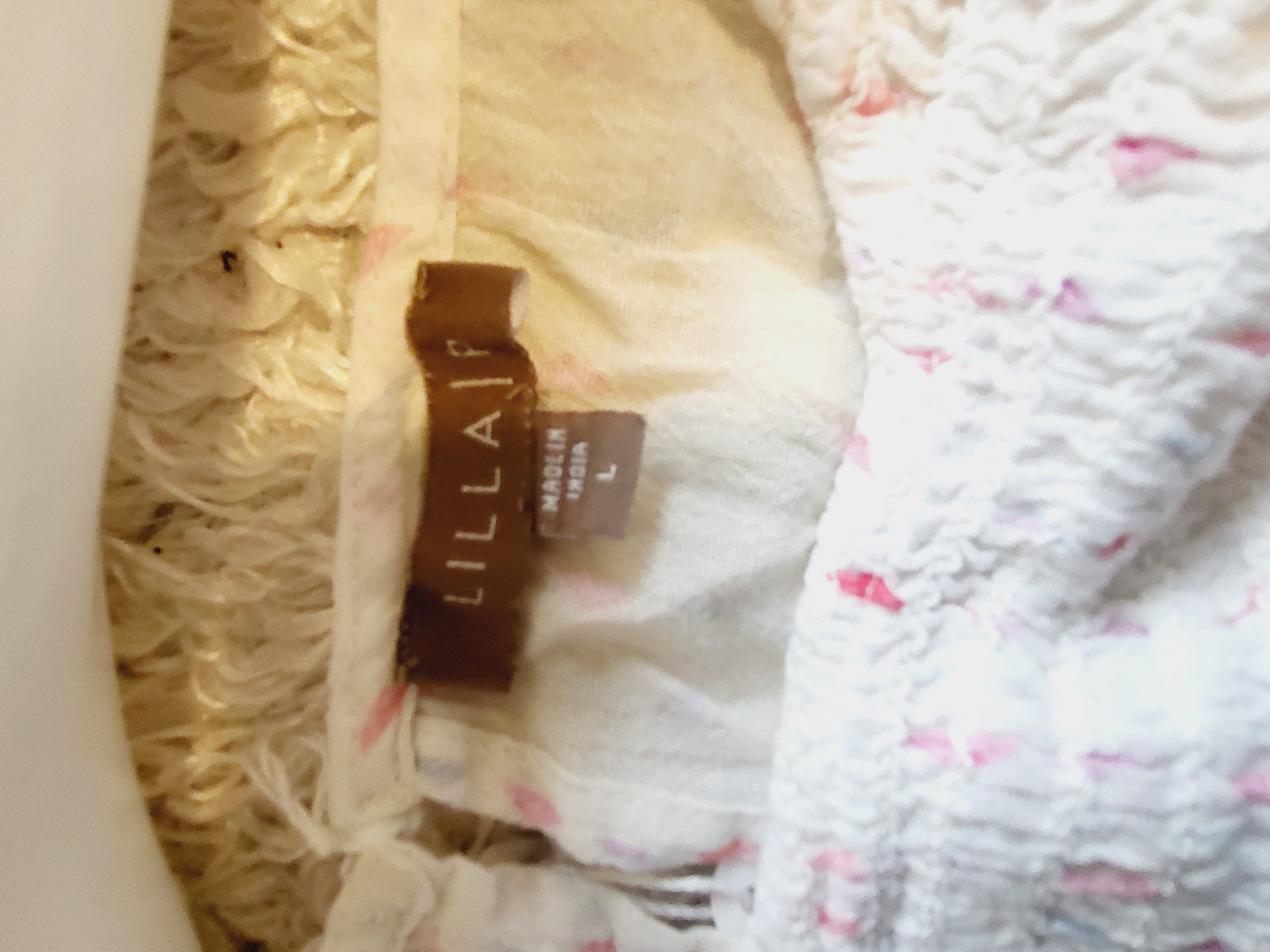 Lilla P High Crew Neck Smocked Tank Blouse - Geometric - Off White Multi/Triangle Print - L