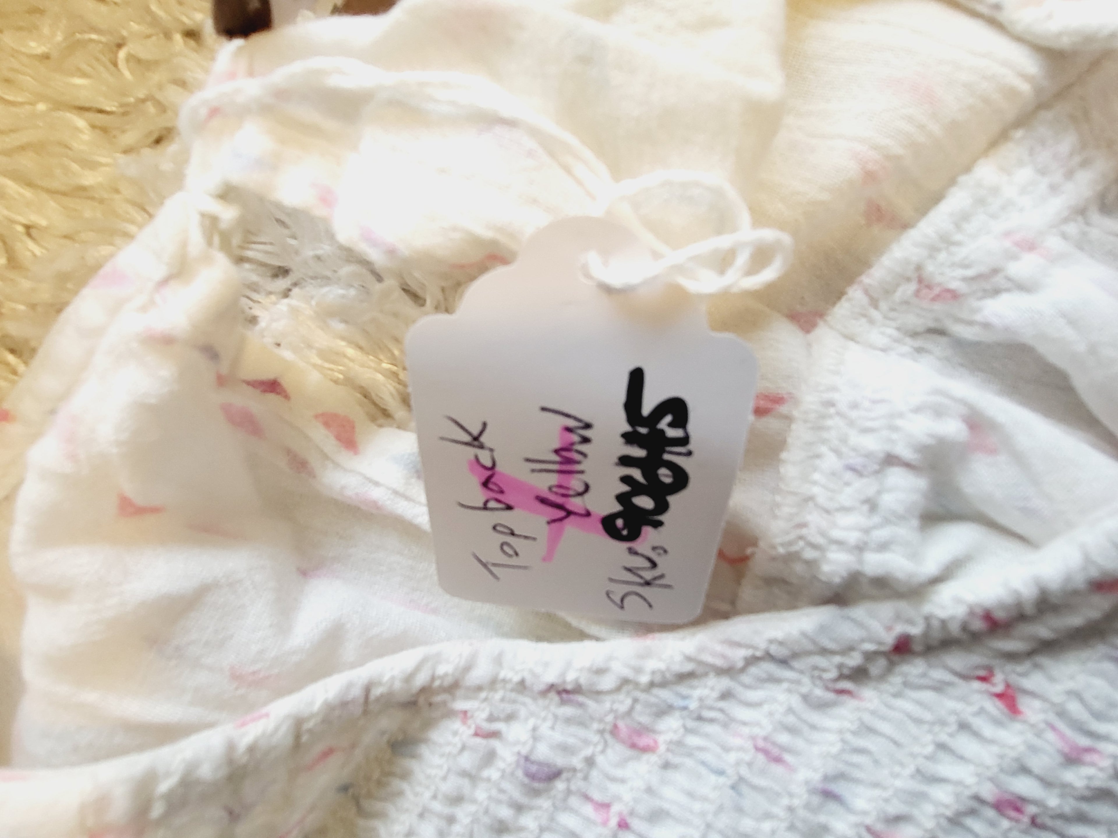 Lilla P High Crew Neck Smocked Tank Blouse - Geometric - Off White Multi/Triangle Print - L