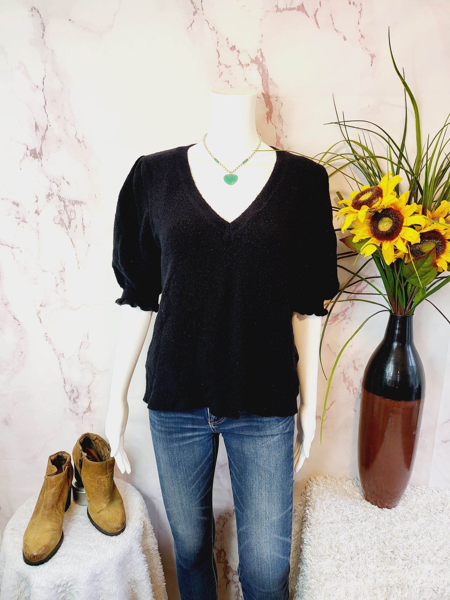 Lilla P Elbow Sleeve V-Neck size Large