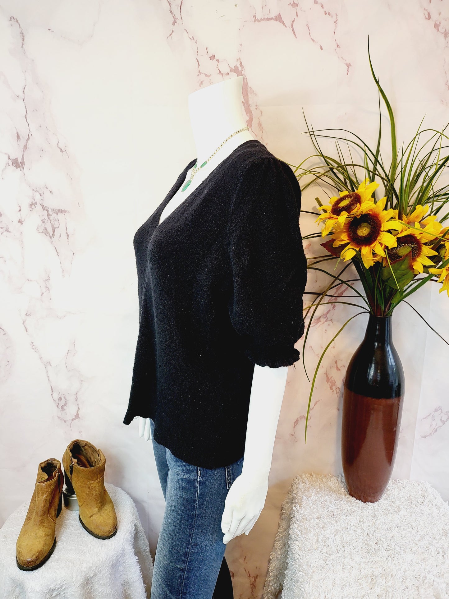 Lilla P Elbow Sleeve V-Neck size Large