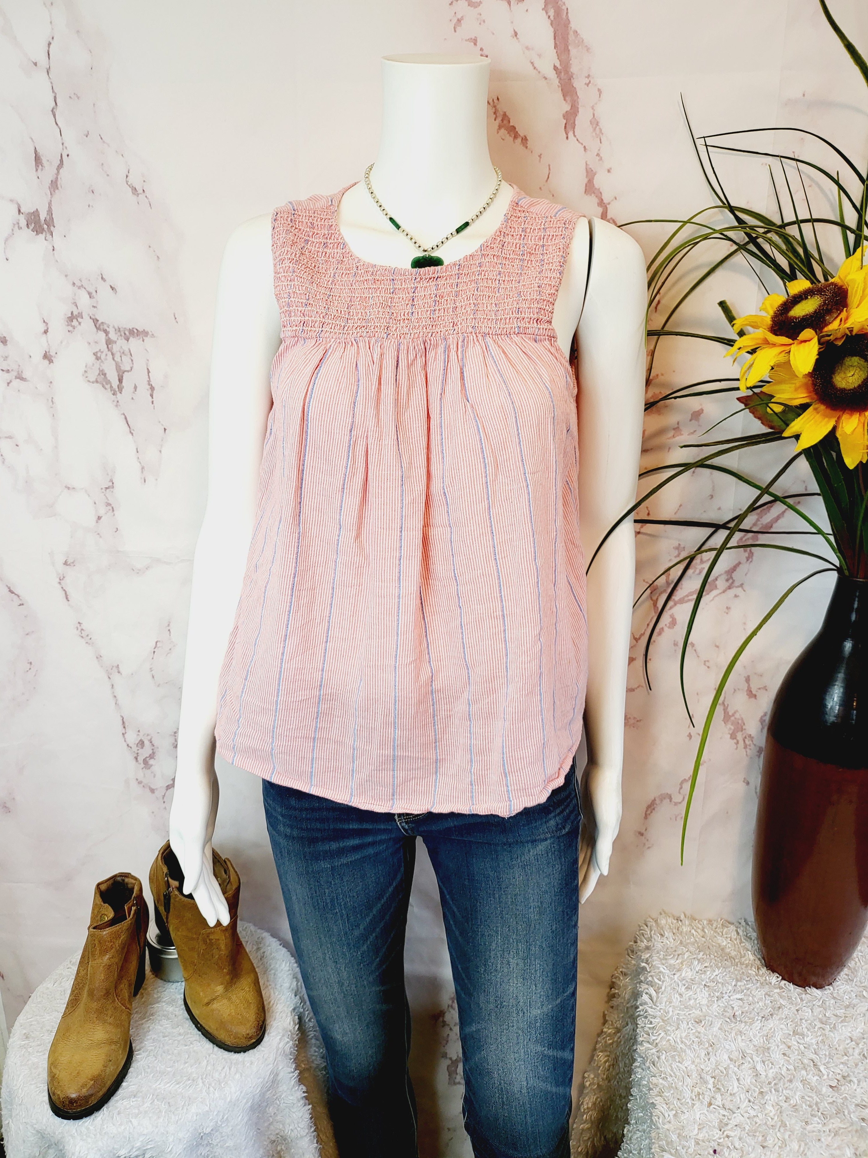 Lilla P Smocked Tank - Ginger Stripe Size - S
