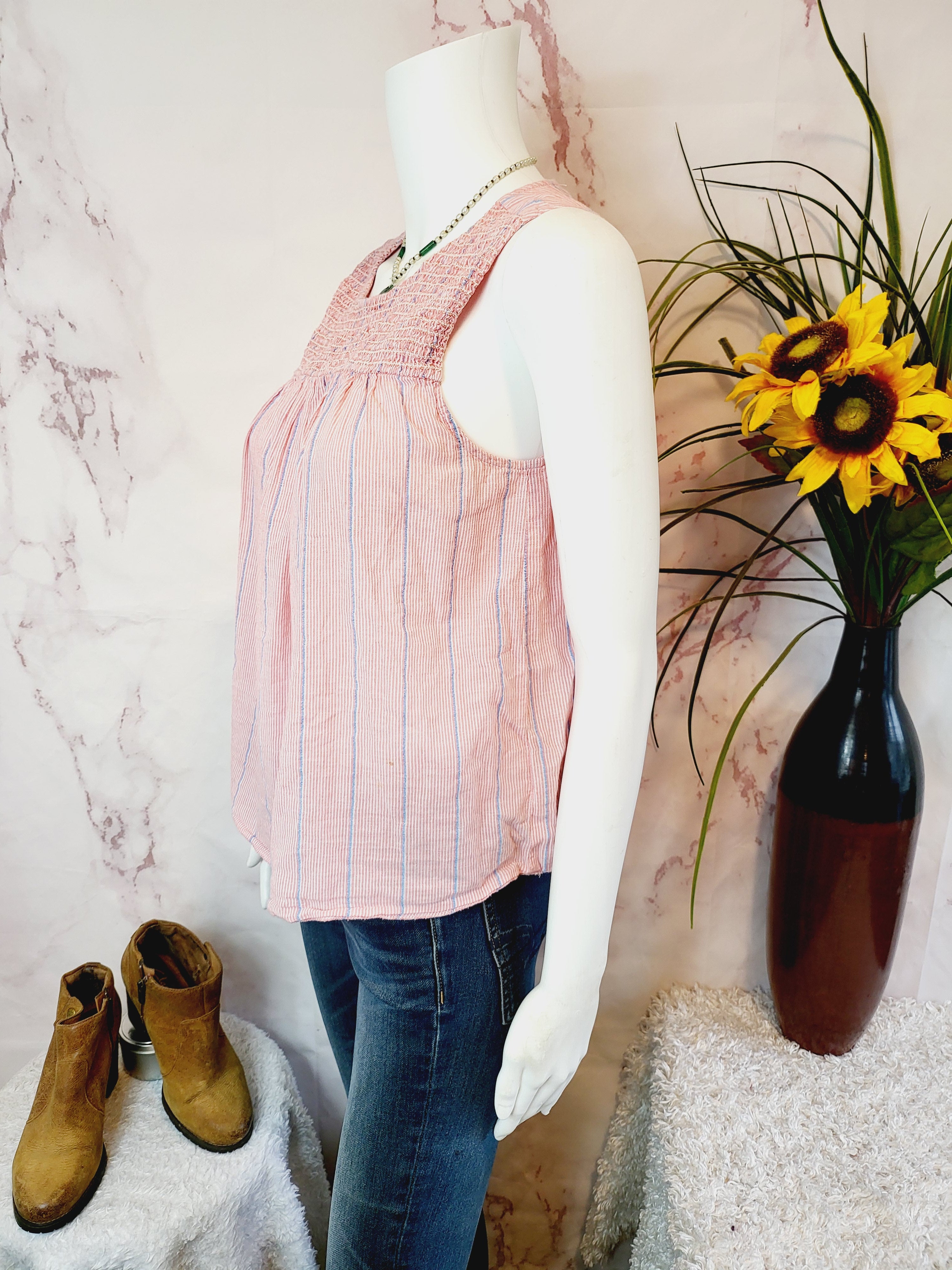Lilla P Smocked Tank - Ginger Stripe Size - S