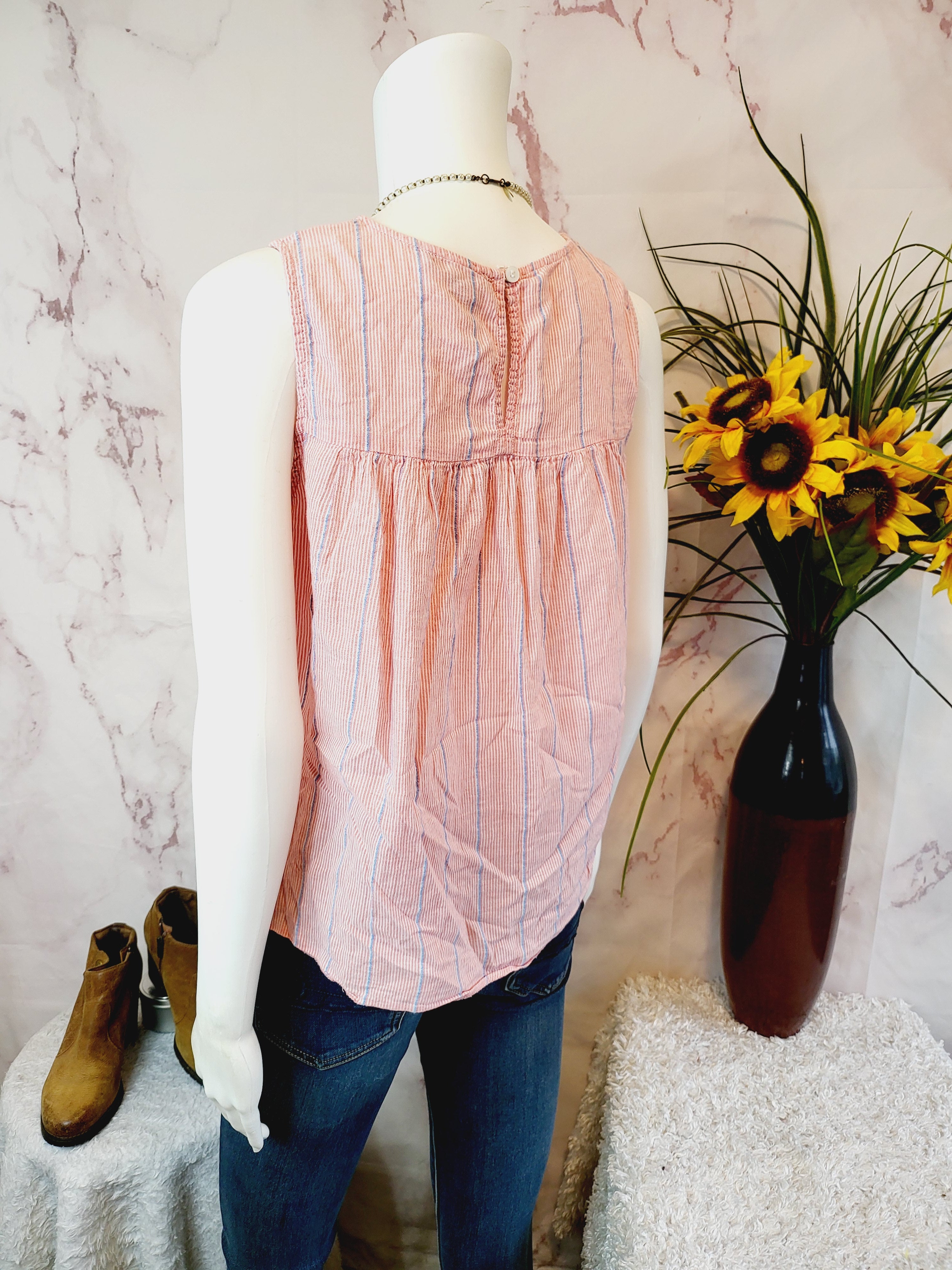 Lilla P Smocked Tank - Ginger Stripe Size - S