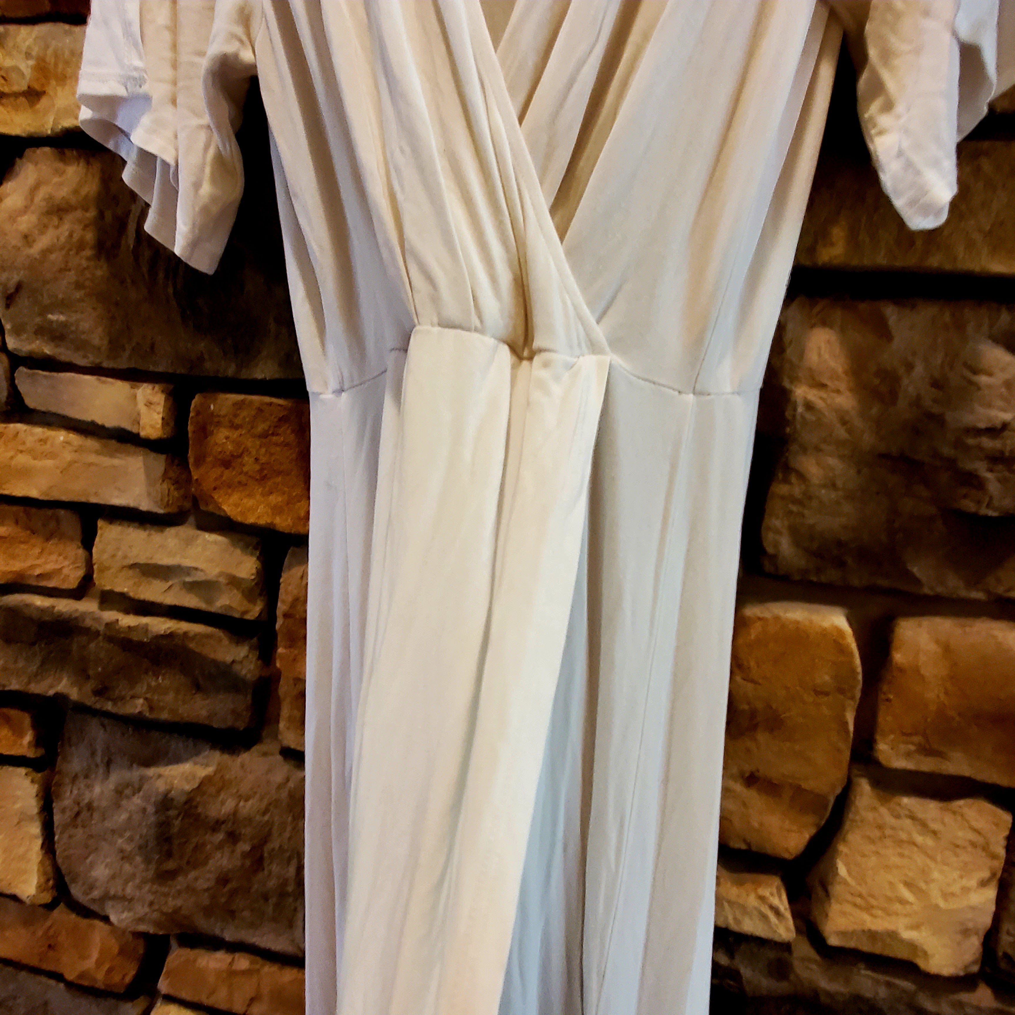 Tart Open Shoulder V-Neck Draped Maxi Dress - /White - M