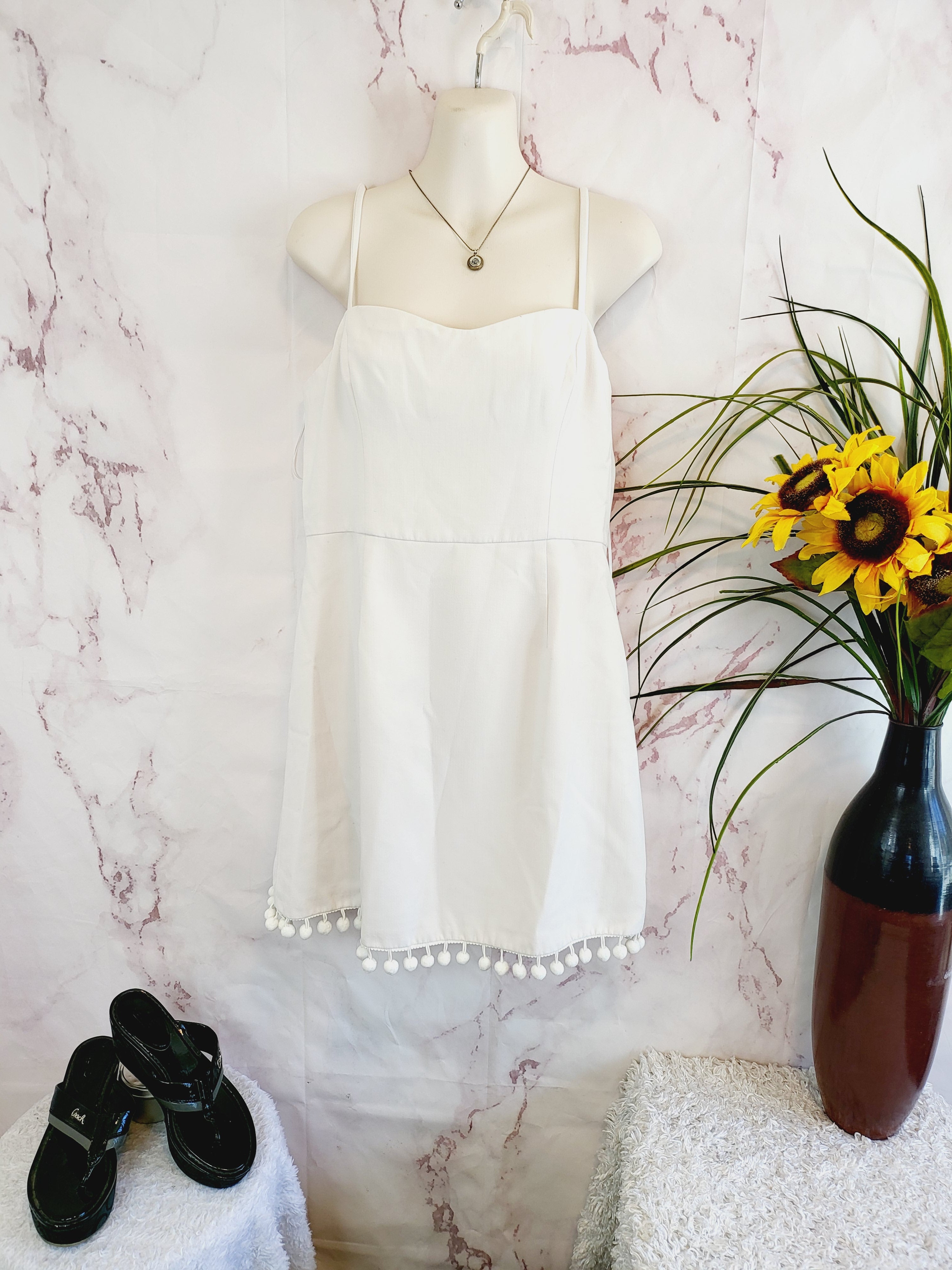 French Connection Whisper Pom Pom Strappy Dress - /White - 10