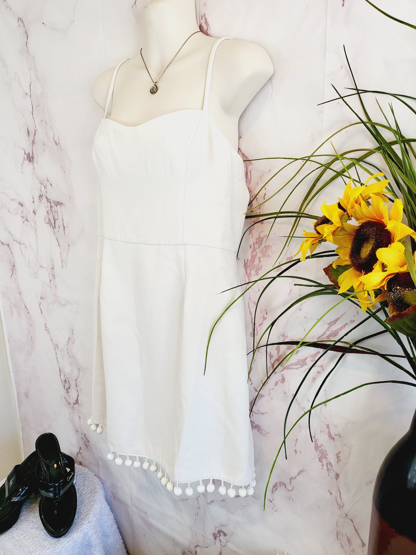 French Connection Whisper Pom Pom Strappy Dress - /White - 10