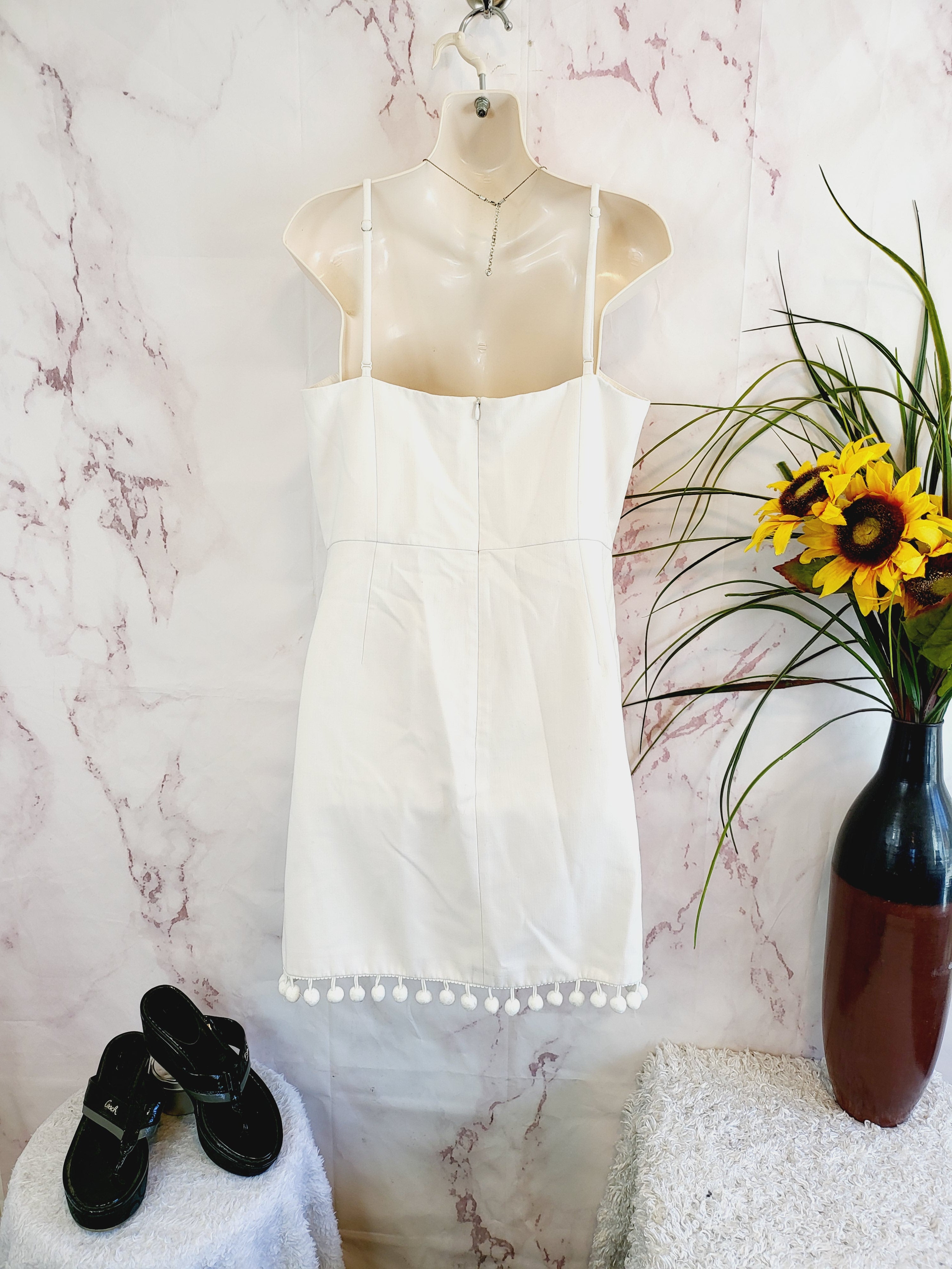 French Connection Whisper Pom Pom Strappy Dress - /White - 10
