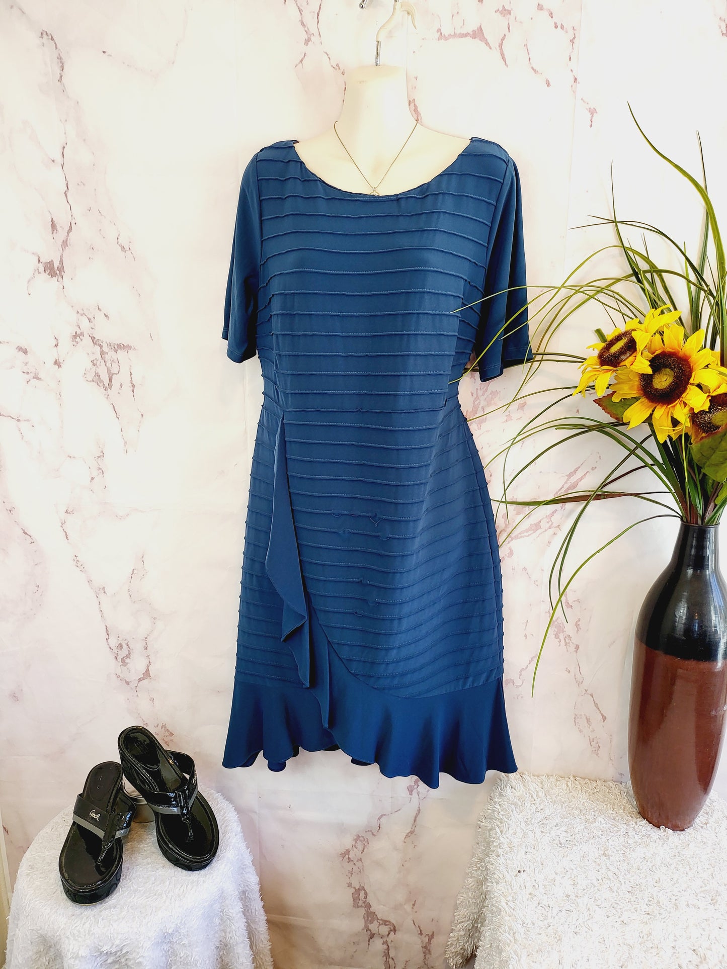 Adrianna Papell Pintucked Tulip Skirt Dress - /Blue - 14